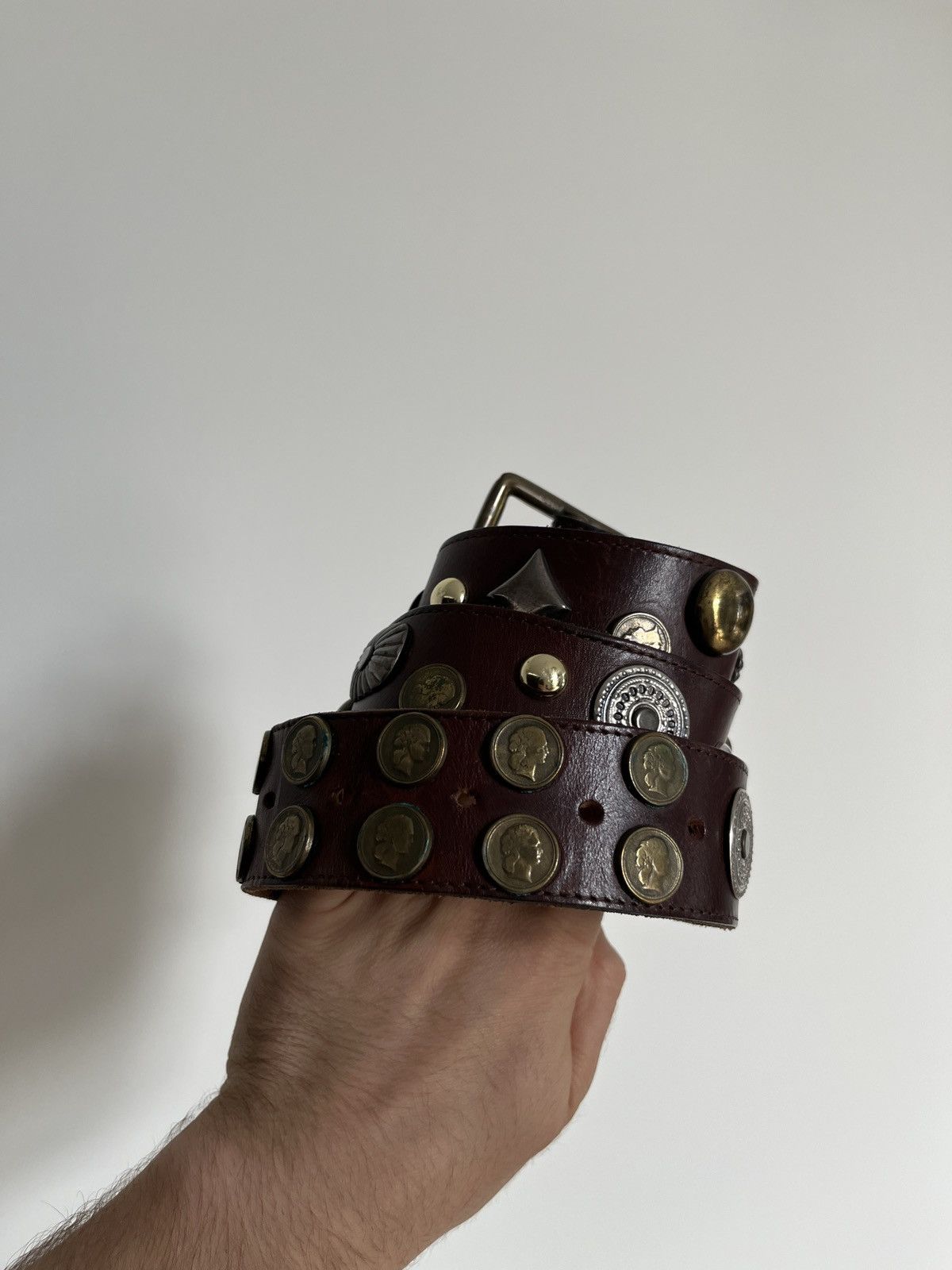 Cowboy Equipment Avant Garde Coins and Badges Leather Belt Size ONE SIZE - 8 Thumbnail