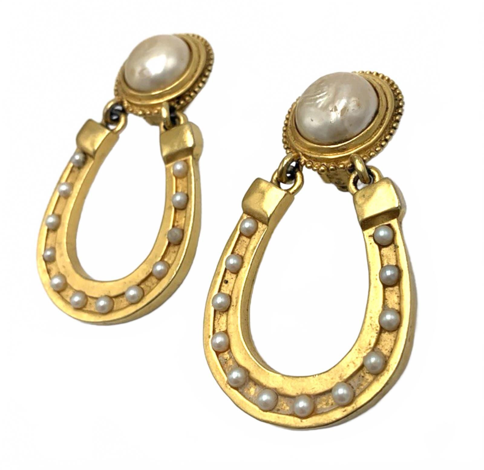 Karl Lagerfeld Karl Lagerfeld Faux Pearl Horseshoe Door Knockers Earrings Size ONE SIZE - 1 Thumbnail