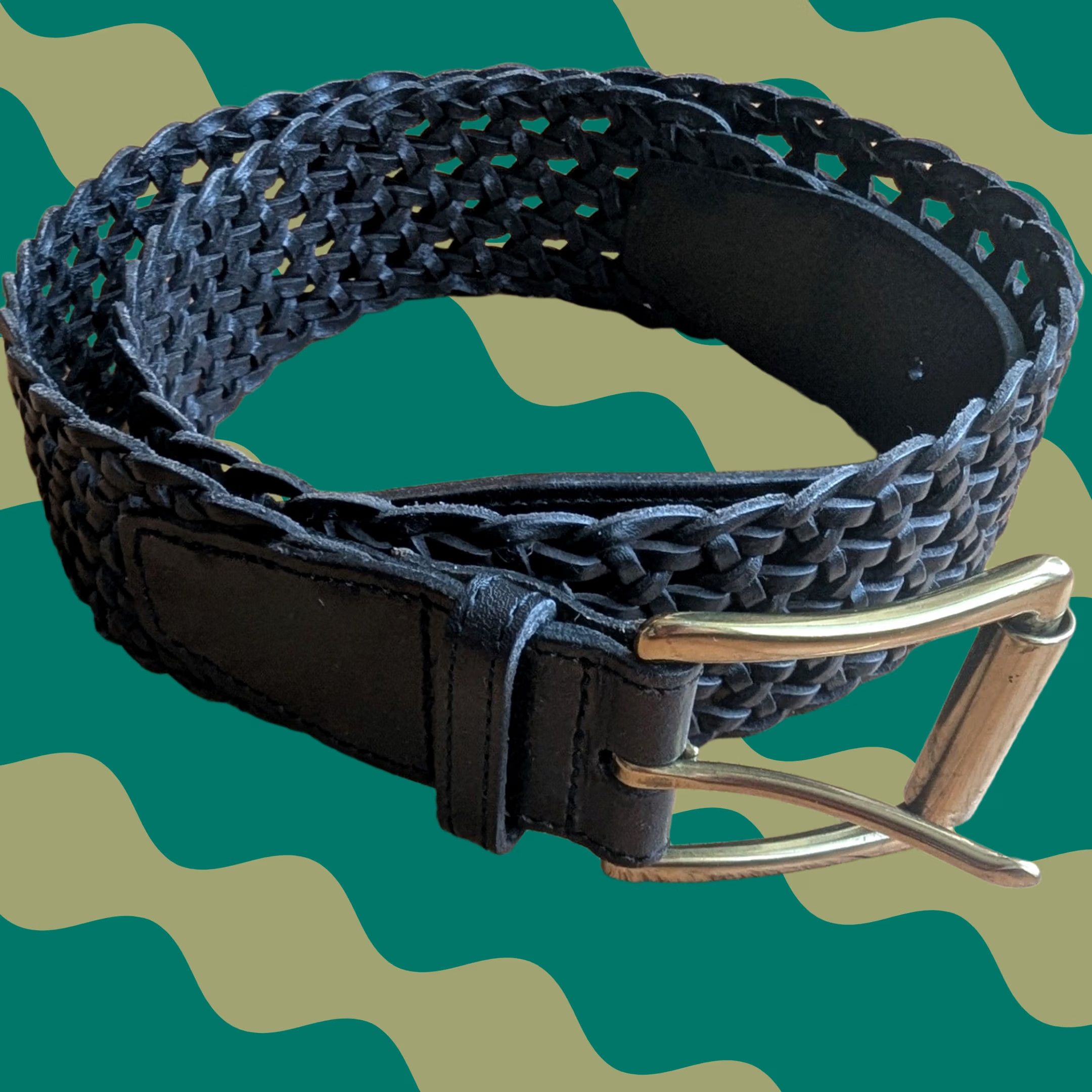 Talbots Talbots Black Braided Leather Belt Gold Buckle Wide M Womens Belt Wide Woven Braided Size ONE SIZE - 1 Thumbnail