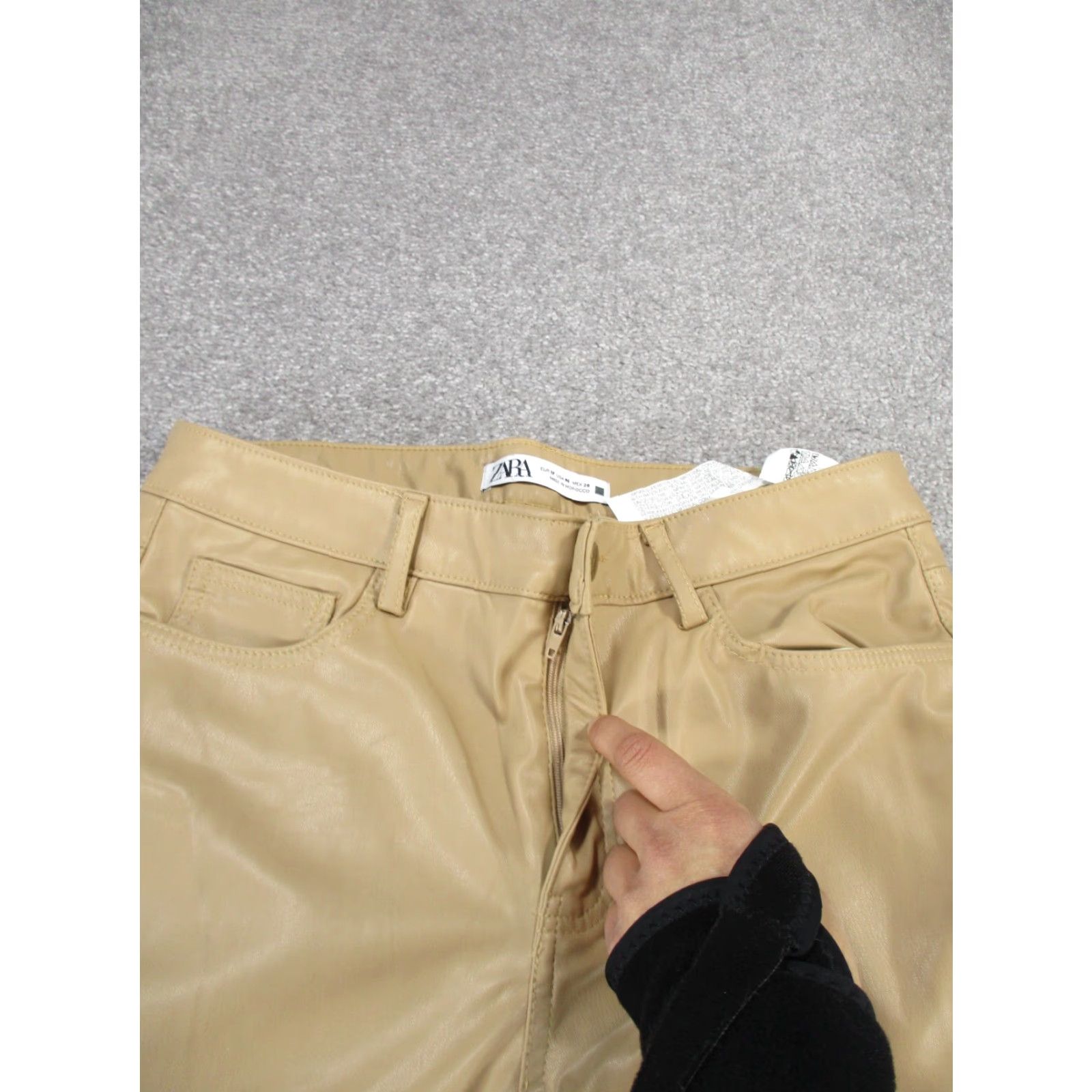 Zara ZARA Faux Leather Pants Womens 6 Beige Straight Leg Dress Size 28" / US 6 / IT 42 - 3 Thumbnail