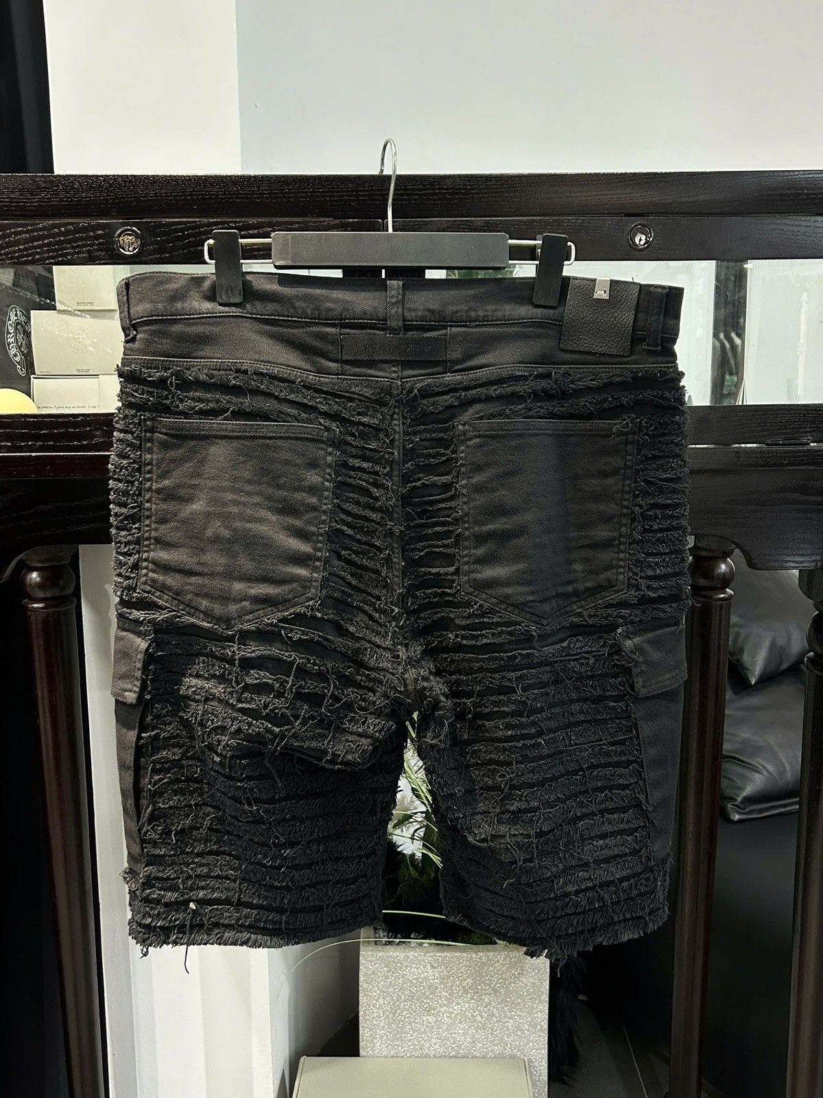 1017 ALYX 9SM ALYX BLACKMEANS BLACK SHREDDED DENIM SHORTS Size US 34 / EU 50 - 2 Thumbnail