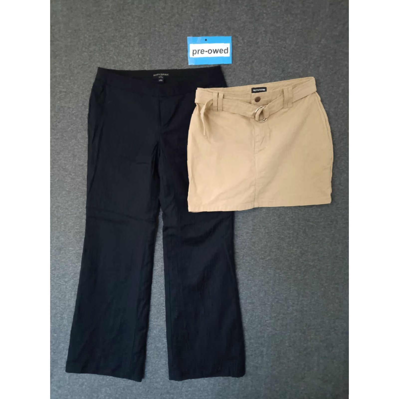 PrettyLittleThing Prettylittlething + Banana Republic Skirt + Pants 2-Pac Boot Cut Beige/Black Solid 8/8P Outfit/Set Women Regular All Seasons Casual 2-Piece Mens? Size 30" / US 8 / IT 44 - 2 Thumbnail