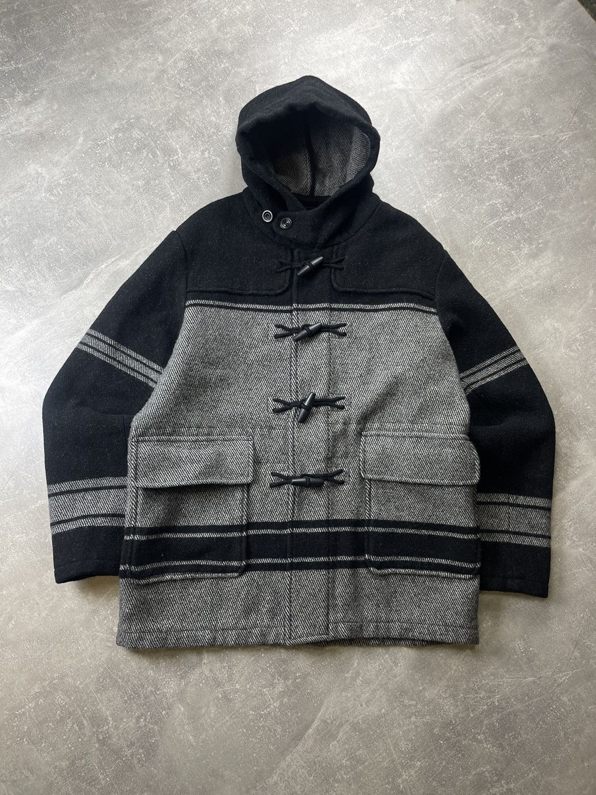 C.P. Company C.P. Company Wool C.P. Duffel Hooded Coat Black Grey Stripe Size US L / EU 52-54 / 3 - 9 Thumbnail