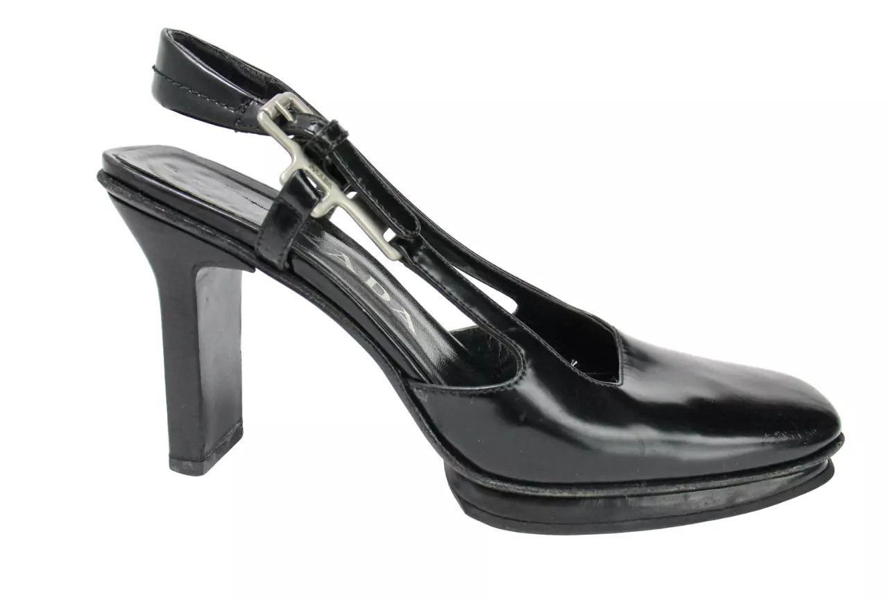 Prada PRADA Women's EU 37 Black Leather Square Toe Platform Heels Size US 7 / IT 37 - 9 Thumbnail
