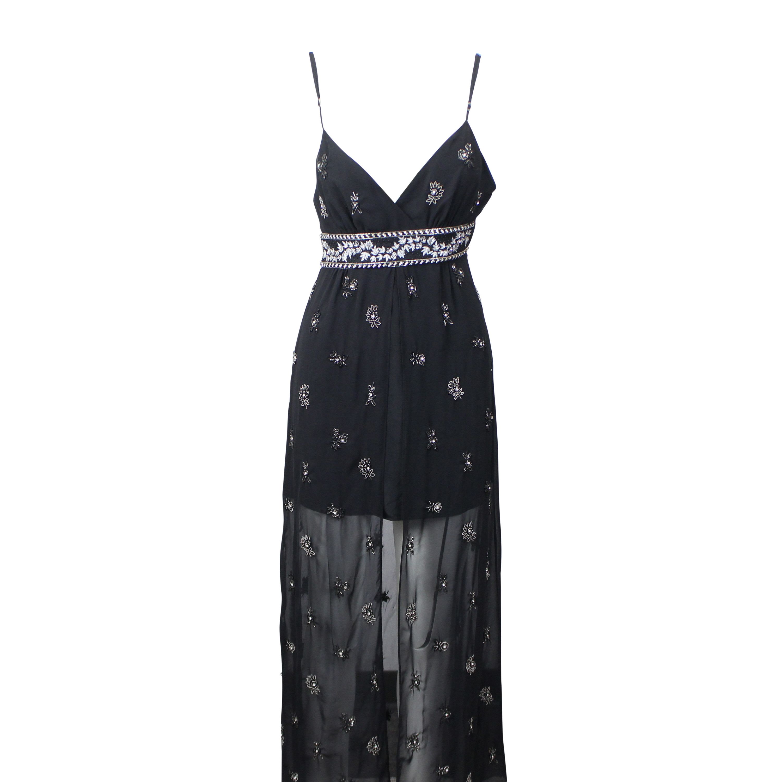 image of Amiri Black Embellished Silk Chiffon Midi Dress Size 44, Women's