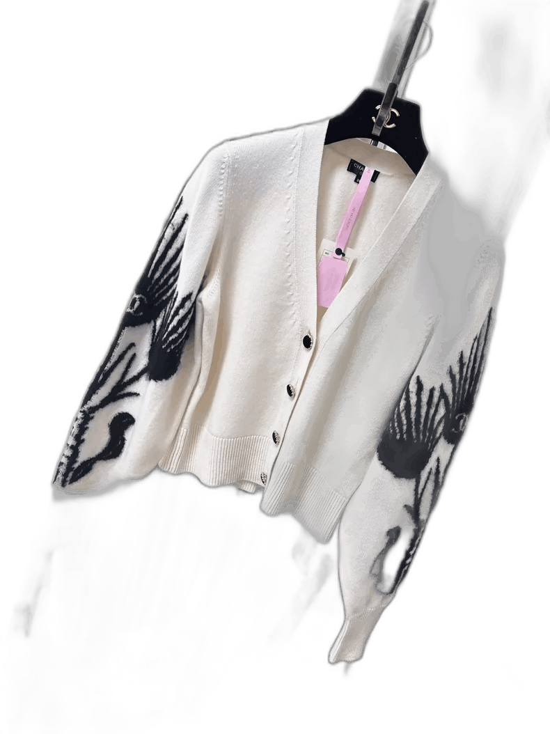 Chanel Chanel Beige Black Embroidered Knit Cardigan Size M / US 6-8 / IT 42-44 - 1 Thumbnail