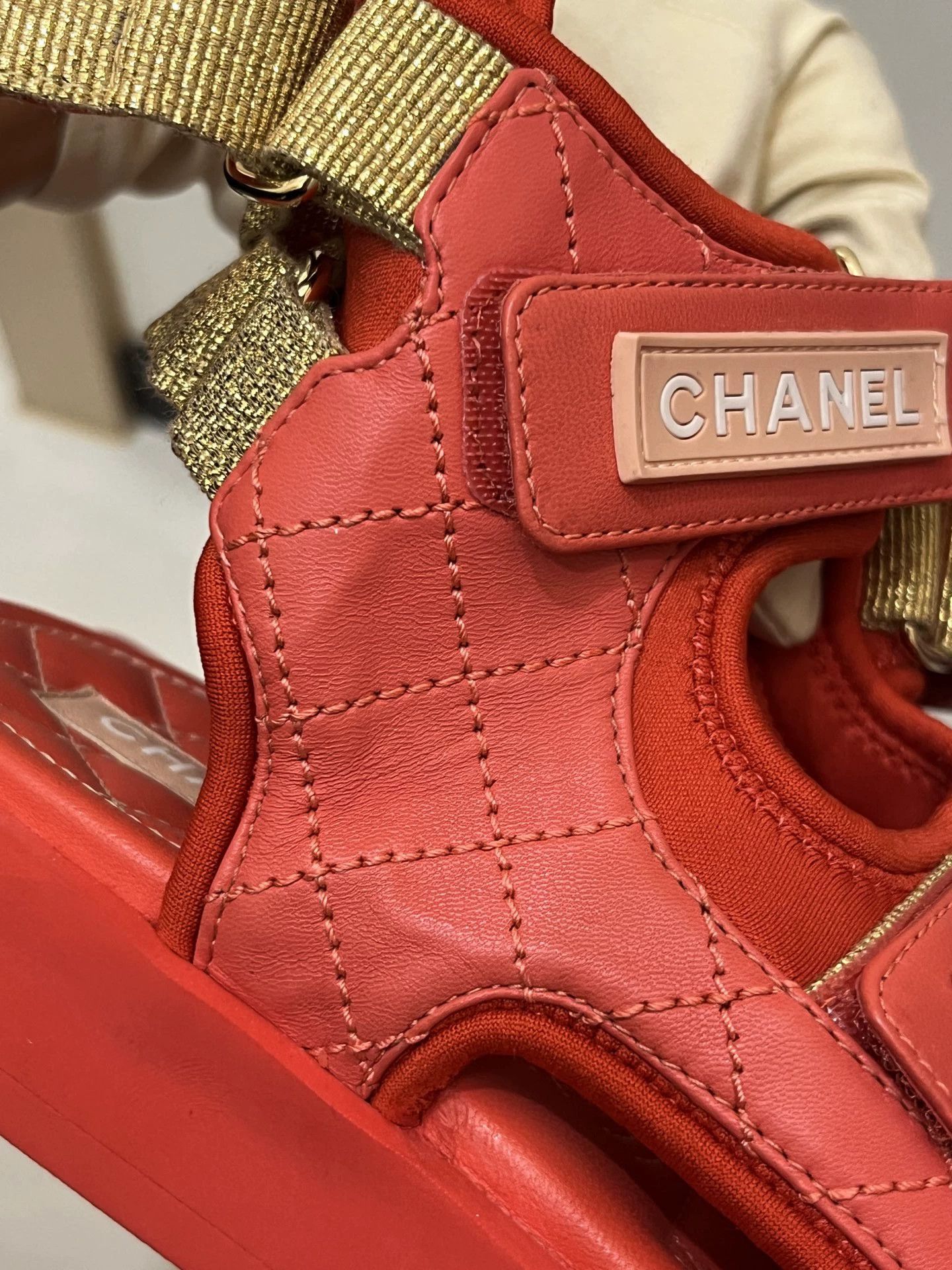 Chanel Chanel Red Velcro Sandals 36 EUR Pre-owned (creases) Size US 5.5 / IT 35.5 - 9 Thumbnail