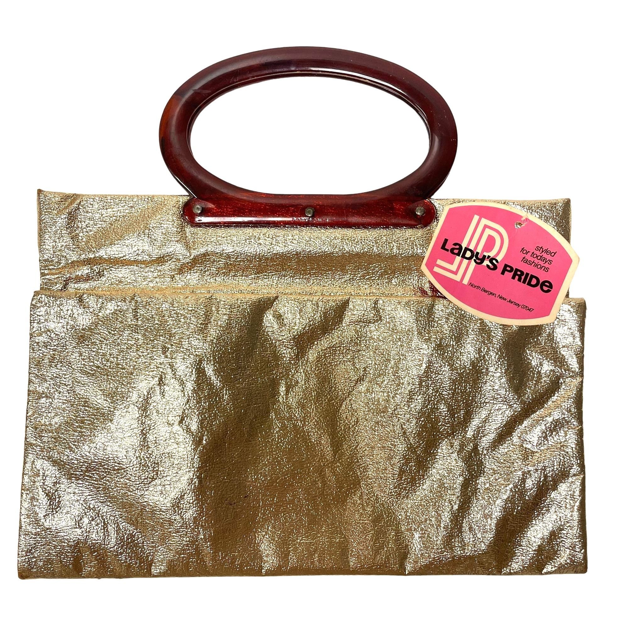 Other Vtg Lady's Pride HandBag Shiny METALLIC GOLD Purse Size ONE SIZE - 1 Thumbnail