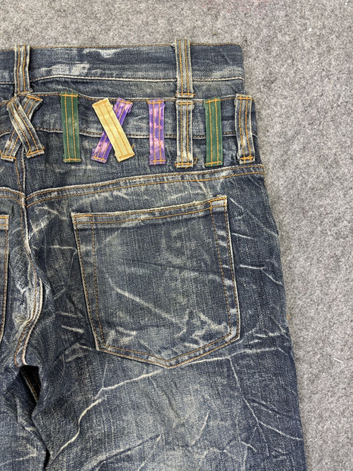Japanese Brand 💥Double Waist💥Nylaus Thunder Fades Distressed Denim F983 Size US 31 - 9 Thumbnail
