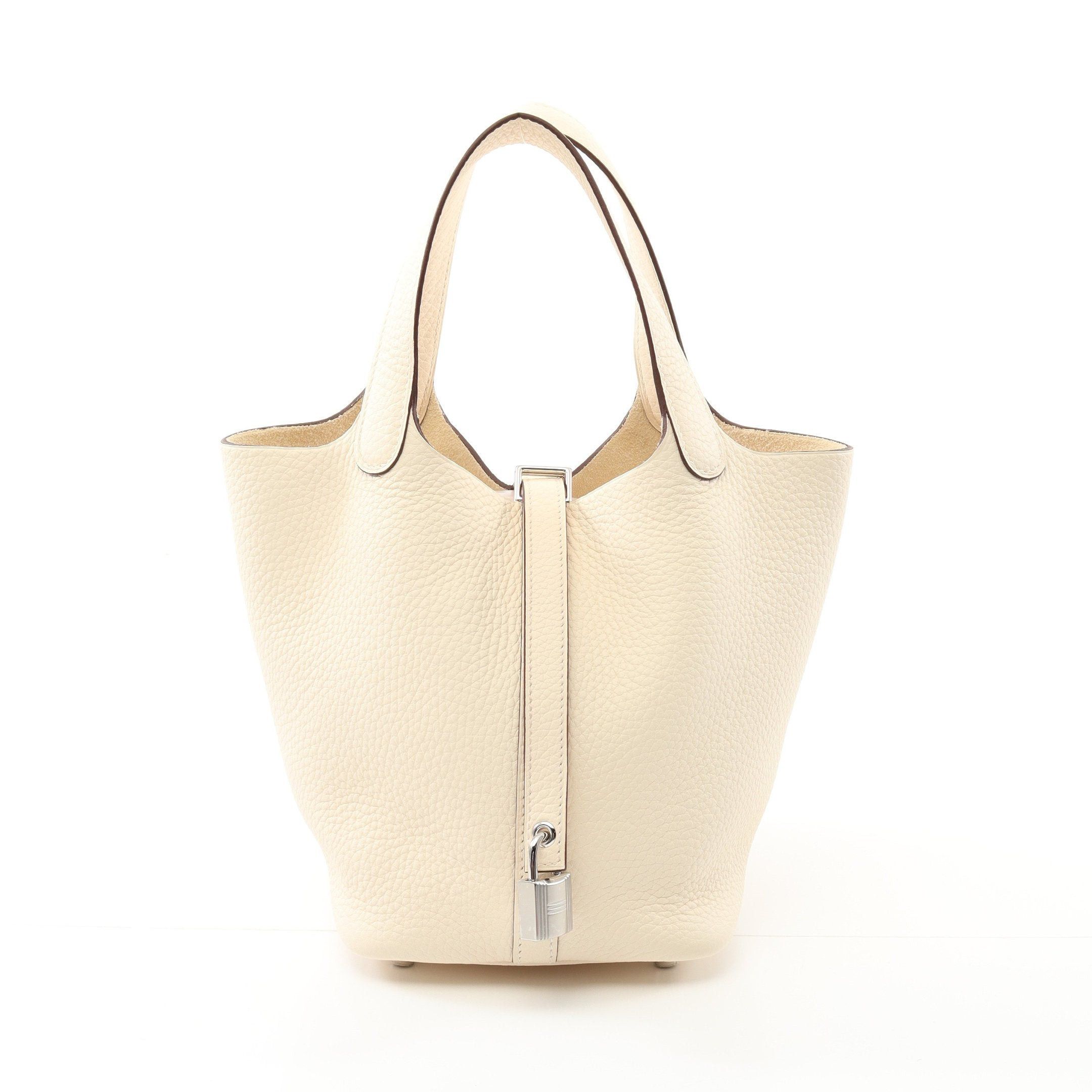 Hermes Picotan Lock Pm Nata Handbag Clemence Leather Off White Silver Hardware K Stamp