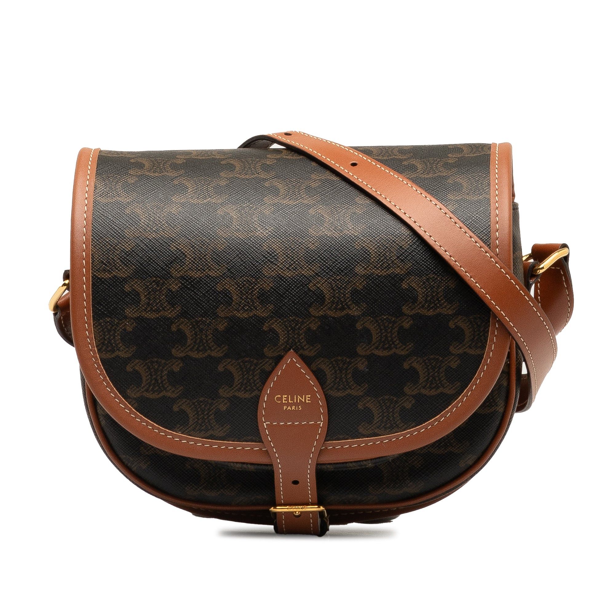 image of Celine Triomphe Folco Crossbody Bag in Brown, Women's