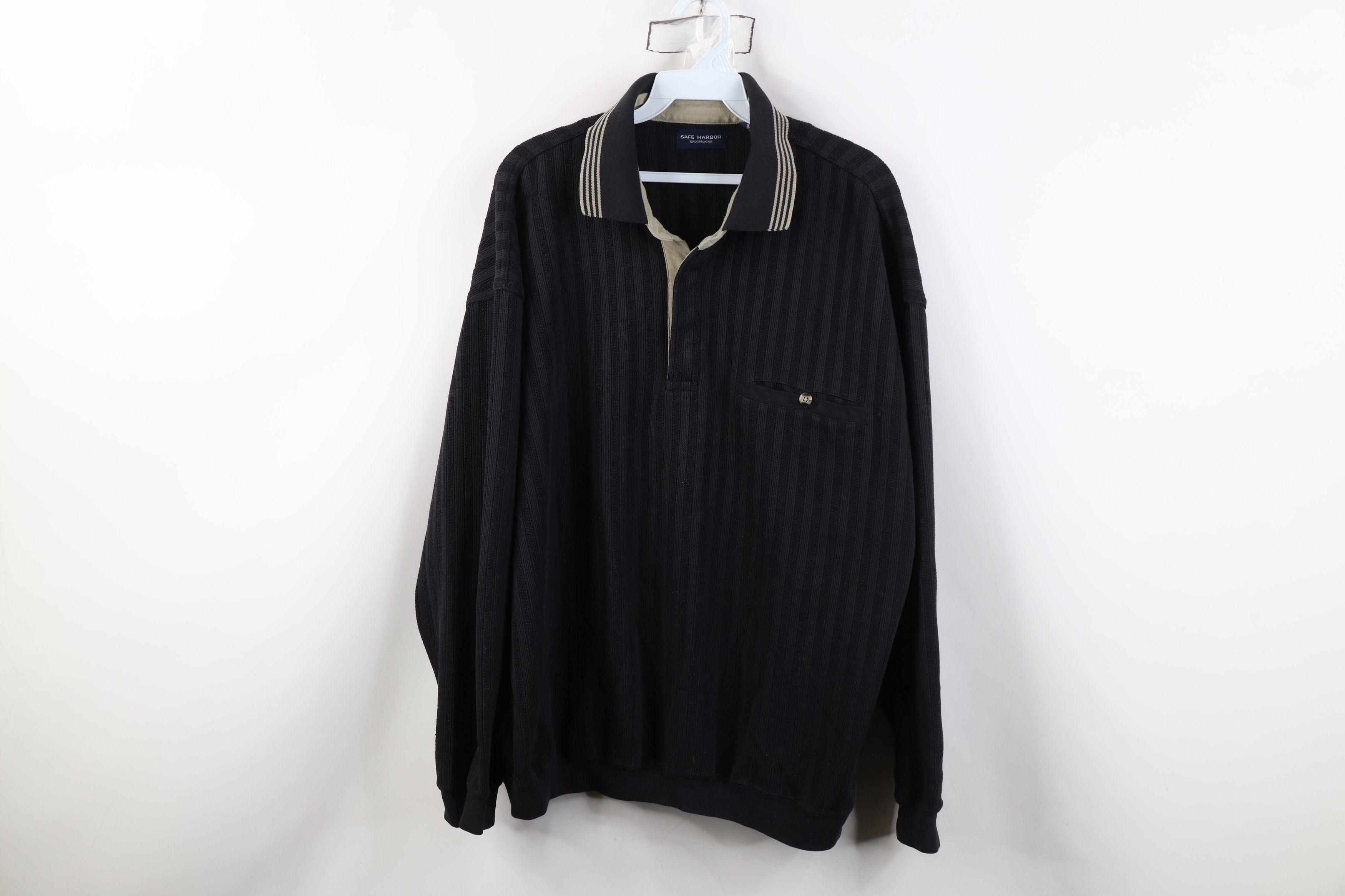 Vintage Vintage 90s Streetwear Ribbed Knit Pullover Polo Shirt Black Size US XL / EU 56 / 4 - 1 Thumbnail