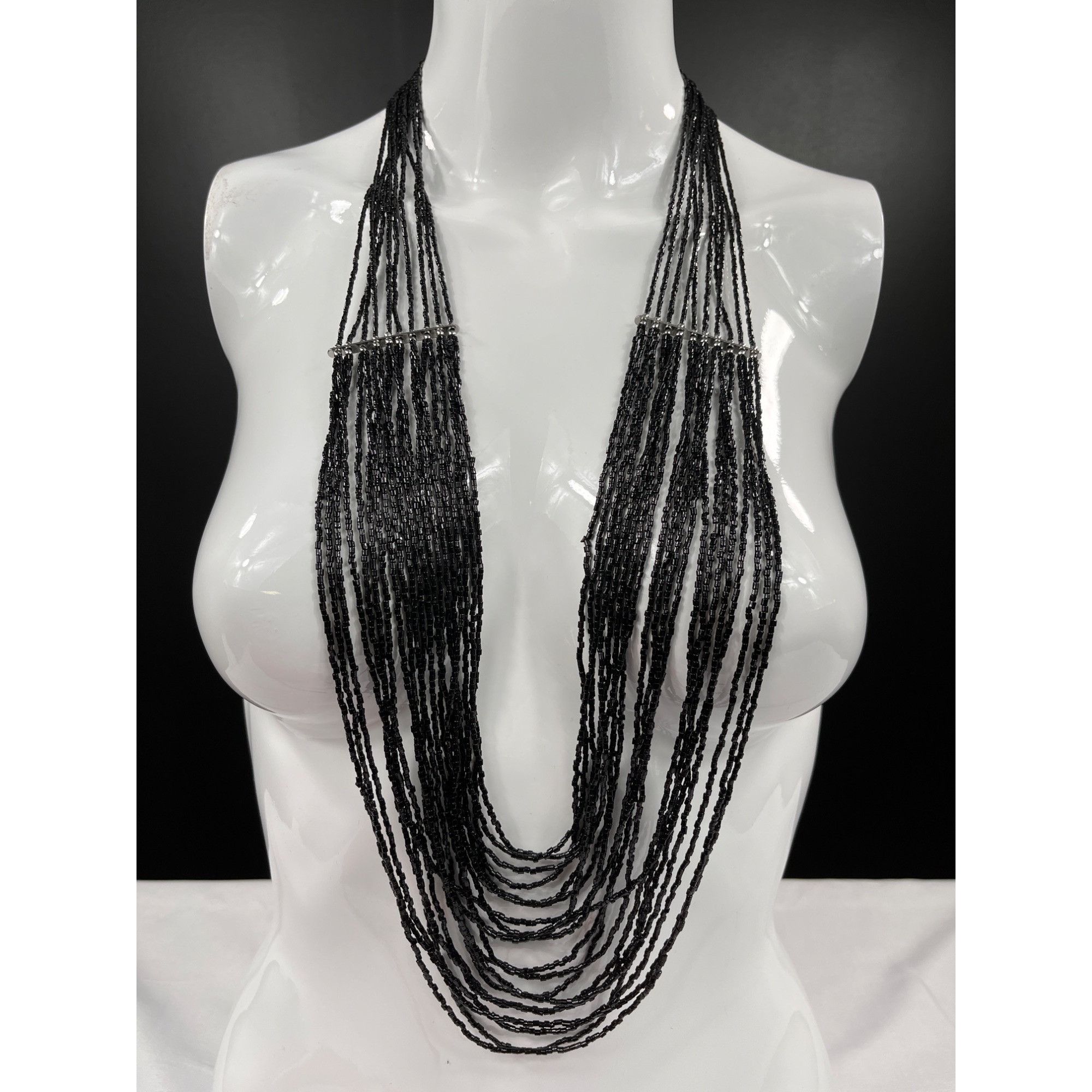 Vintage Multi Strand Black Beaded Necklace SKU 7853 With Adjustable Size ONE SIZE - 2 Thumbnail