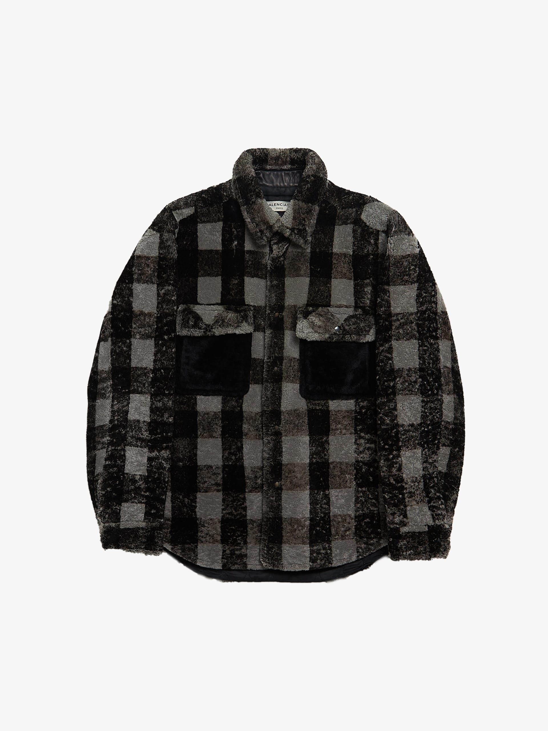 image of Balenciaga Gray And Black Plaid Quilted Lamb Leather Coat in Grey, Men's (Size Medium)
