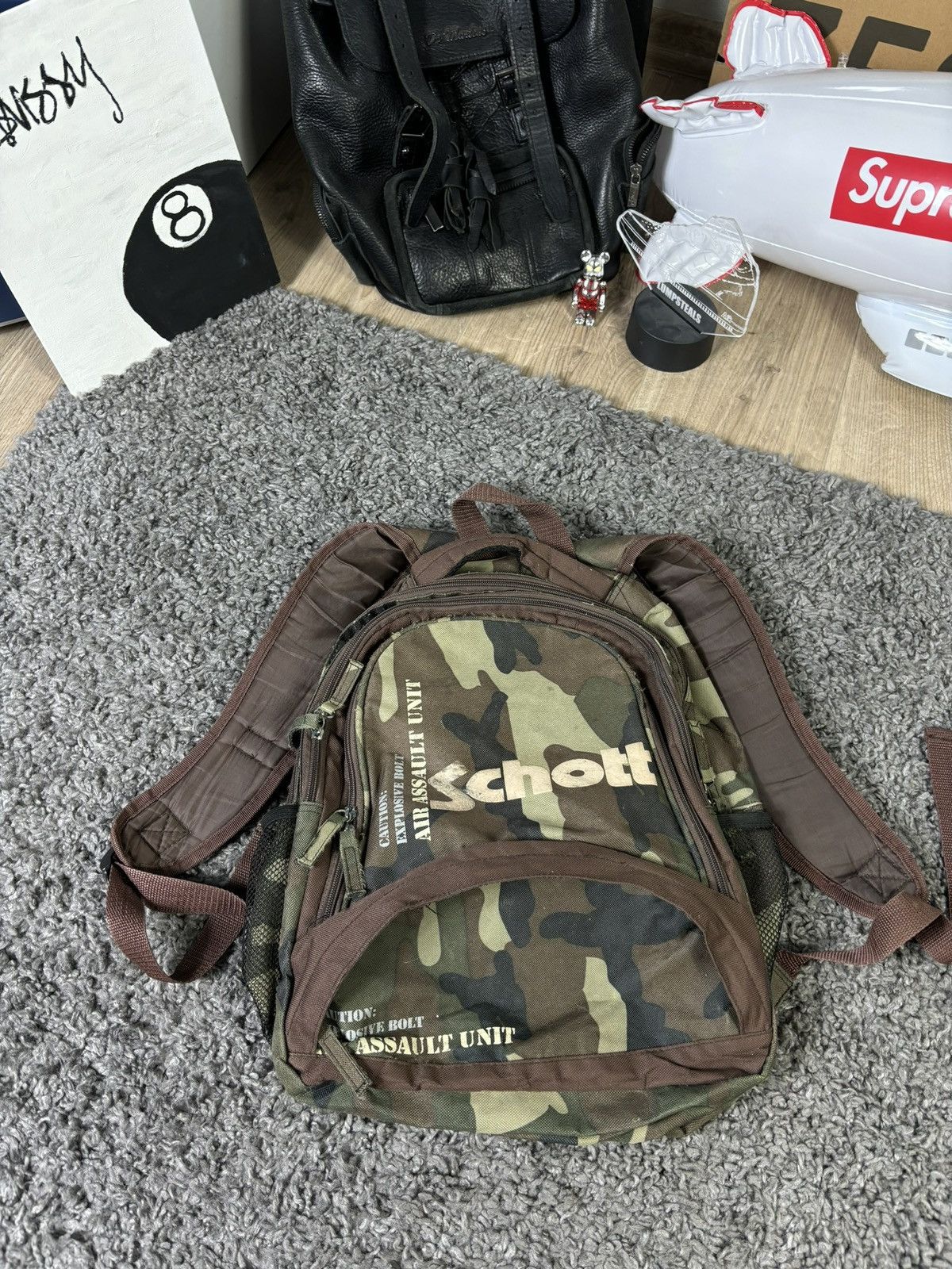 Schott × Vintage Vintage 90s Camo Military Backpack Bag Big Logo USA Size ONE SIZE - 1 Thumbnail
