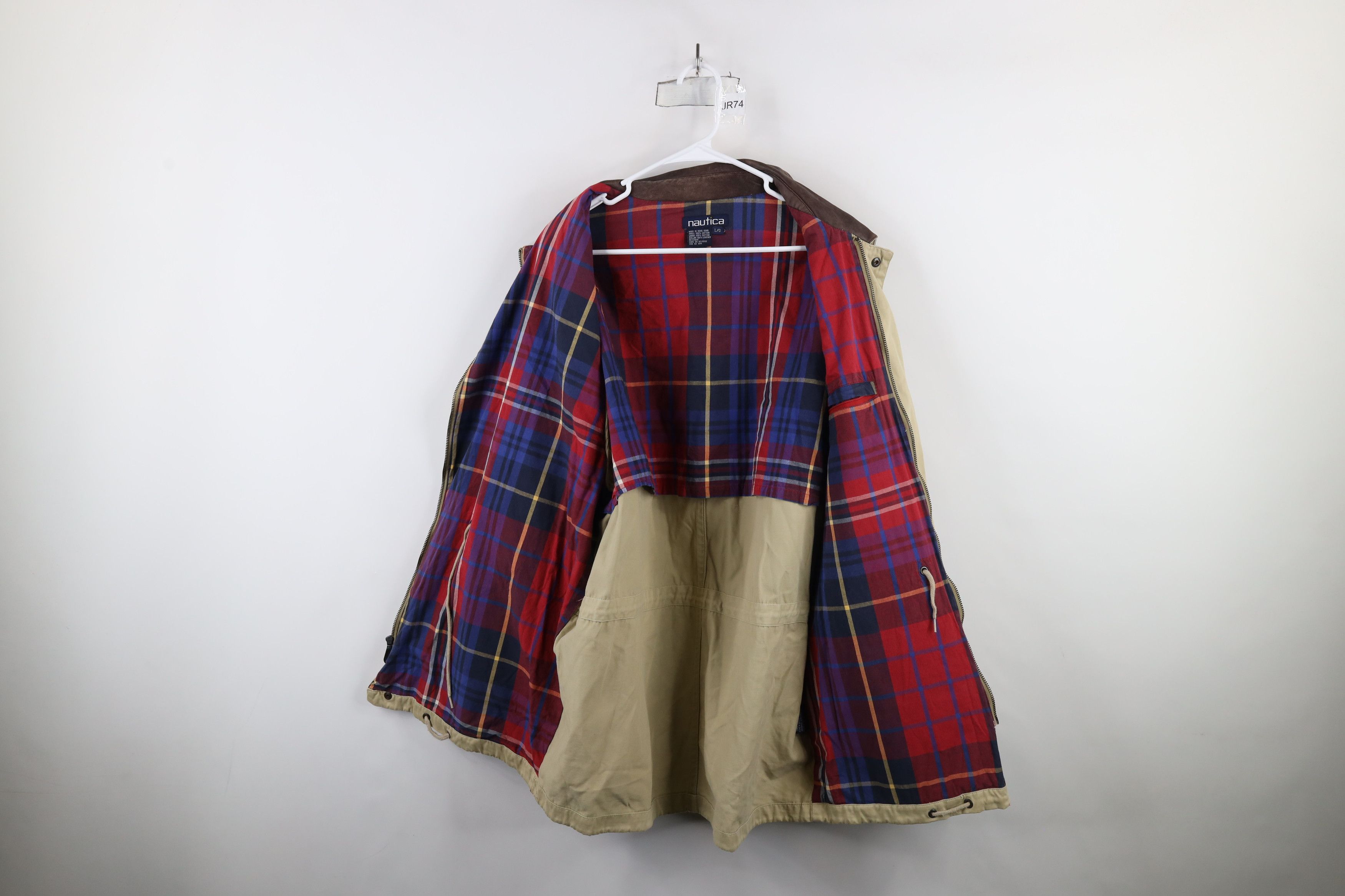 Nautica × Vintage Vintage 90s Nautica Leather Collar Chore Barn Jacket Beige Size US L / EU 52-54 / 3 - 10 Thumbnail
