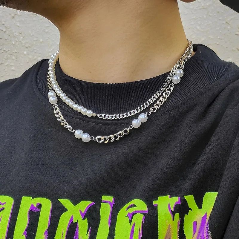 Jewelry 2pc Retro Punk Pearl Necklace Size ONE SIZE - 2 Thumbnail
