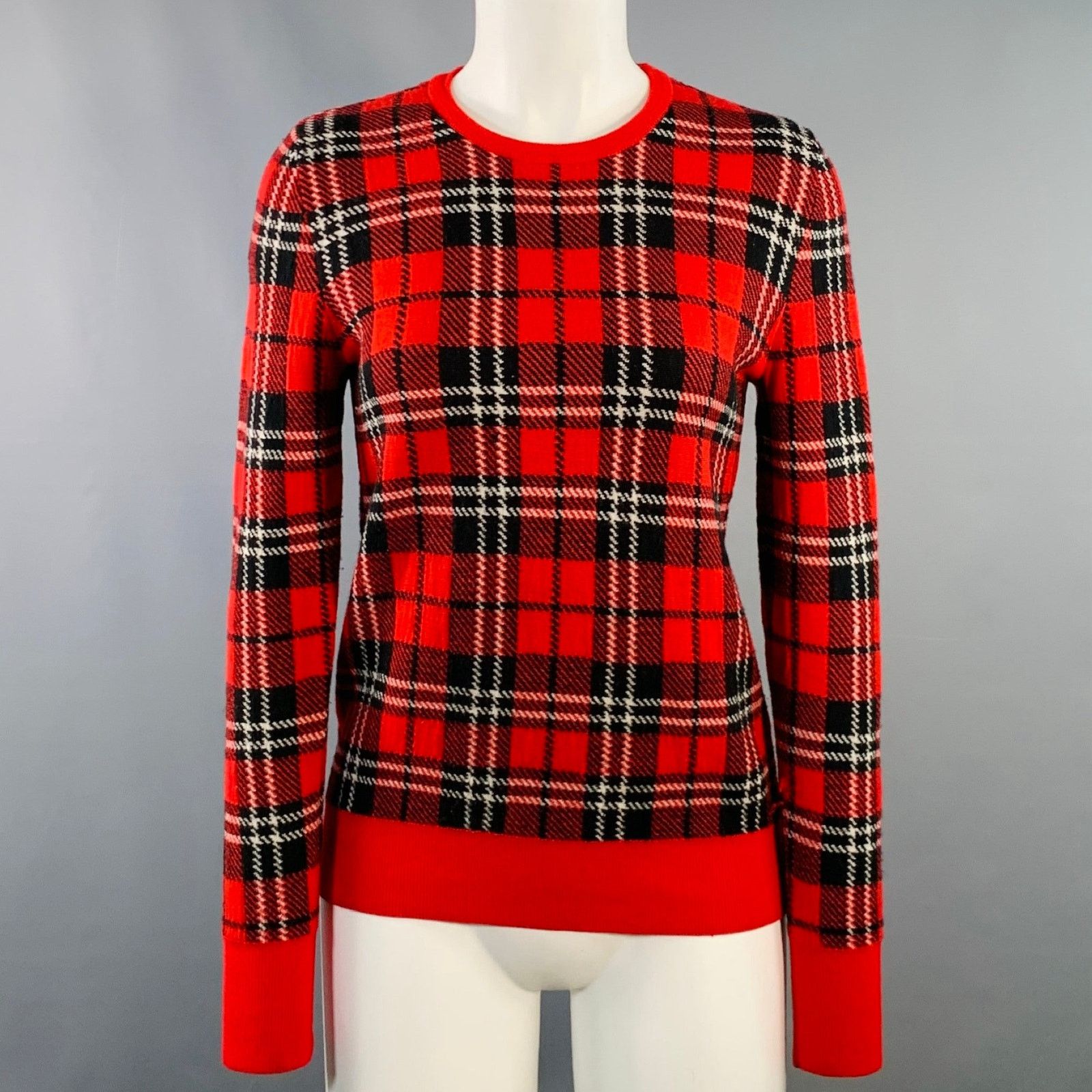 Equipment Size S Red Black White Wool Blend Plaid Crew Neck Pullover Size S / US 4 / IT 40 - 1 Thumbnail