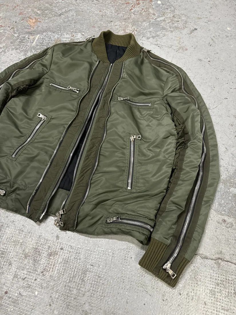 Balmain × Designer × Vintage 2010s Balmain Multi Zips Aviator Green Bomber Jacket Size US M / EU 48-50 / 2 - 7 Thumbnail
