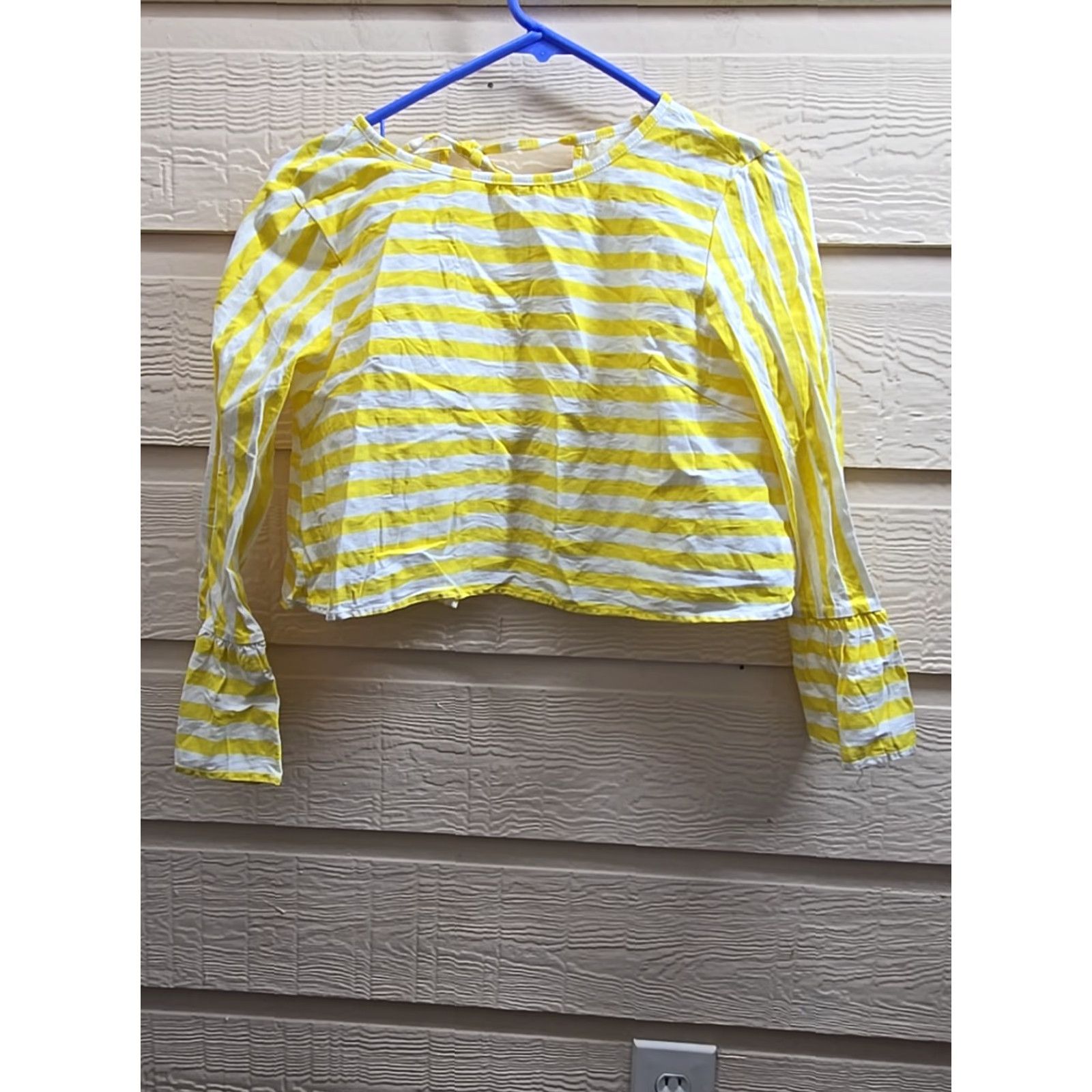Bell VINTAGE Yellow White Striped 3/4 Bell Sleeve Open Back Ties Blouse Shirt Top Sz M Size M / US 6-8 / IT 42-44 - 5 Thumbnail
