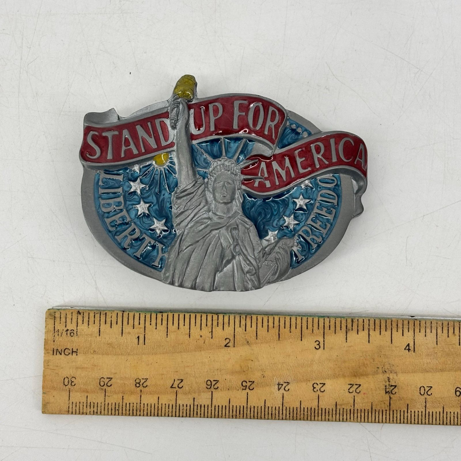 Vintage Great American Buckle Co Stand Up Red Blue Enamel Liberty Size ONE SIZE - 4 Thumbnail