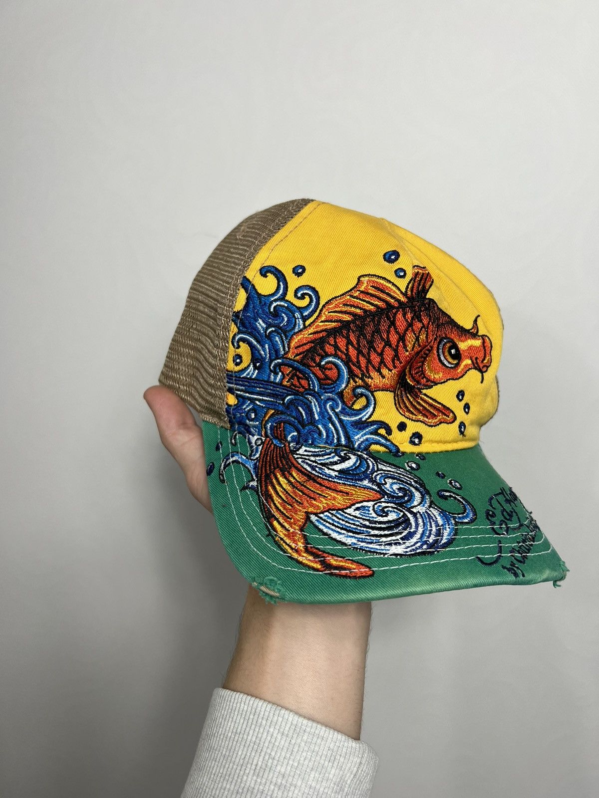 Ed Hardy Rare Ed Hardy Embroidered Carp Distressed Cap Size ONE SIZE - 3 Thumbnail