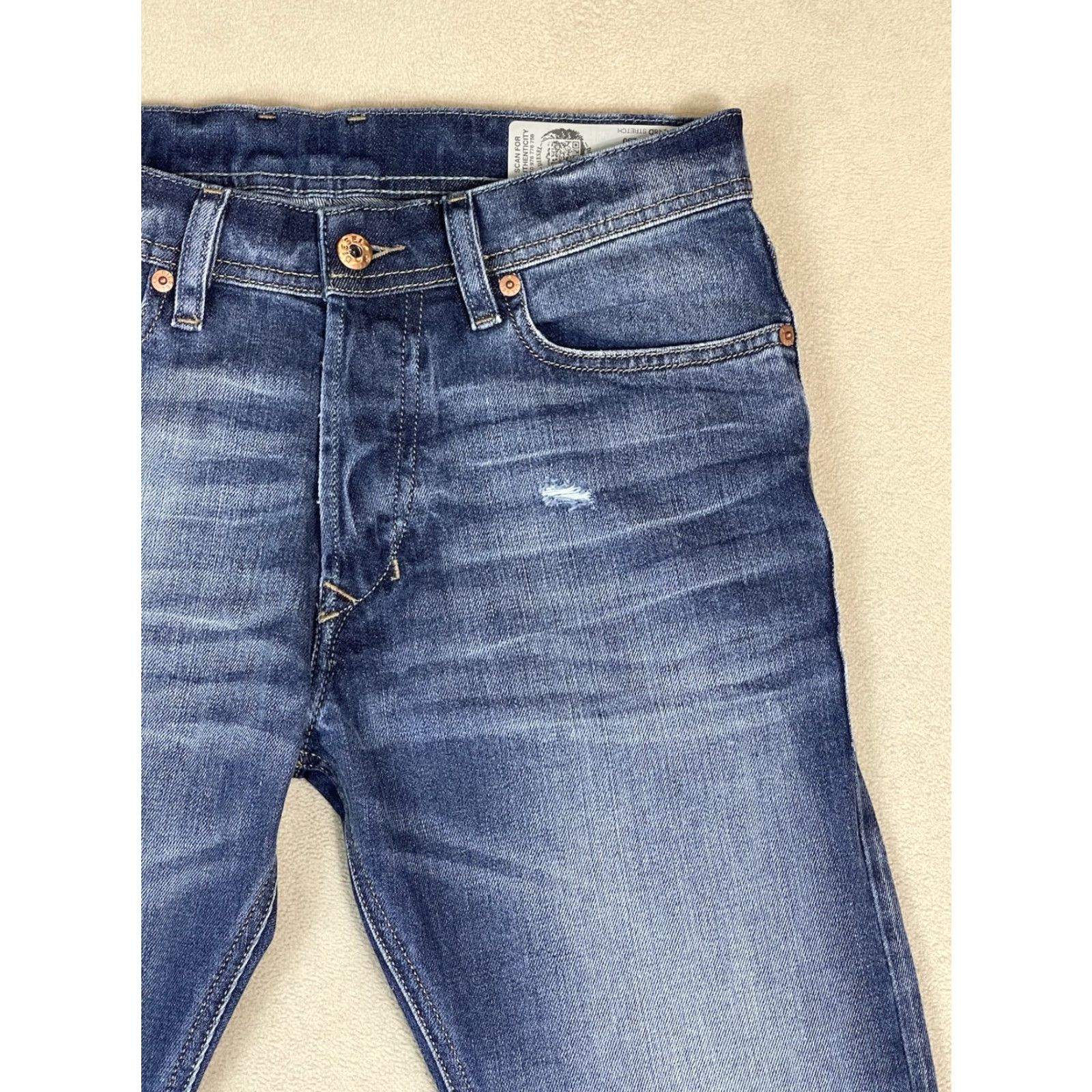 Diesel Diesel Jeans Mens 27x30 Blue Tepphar Slim Carrot Button Fly Distressed Denim Size US 27 - 2 Thumbnail