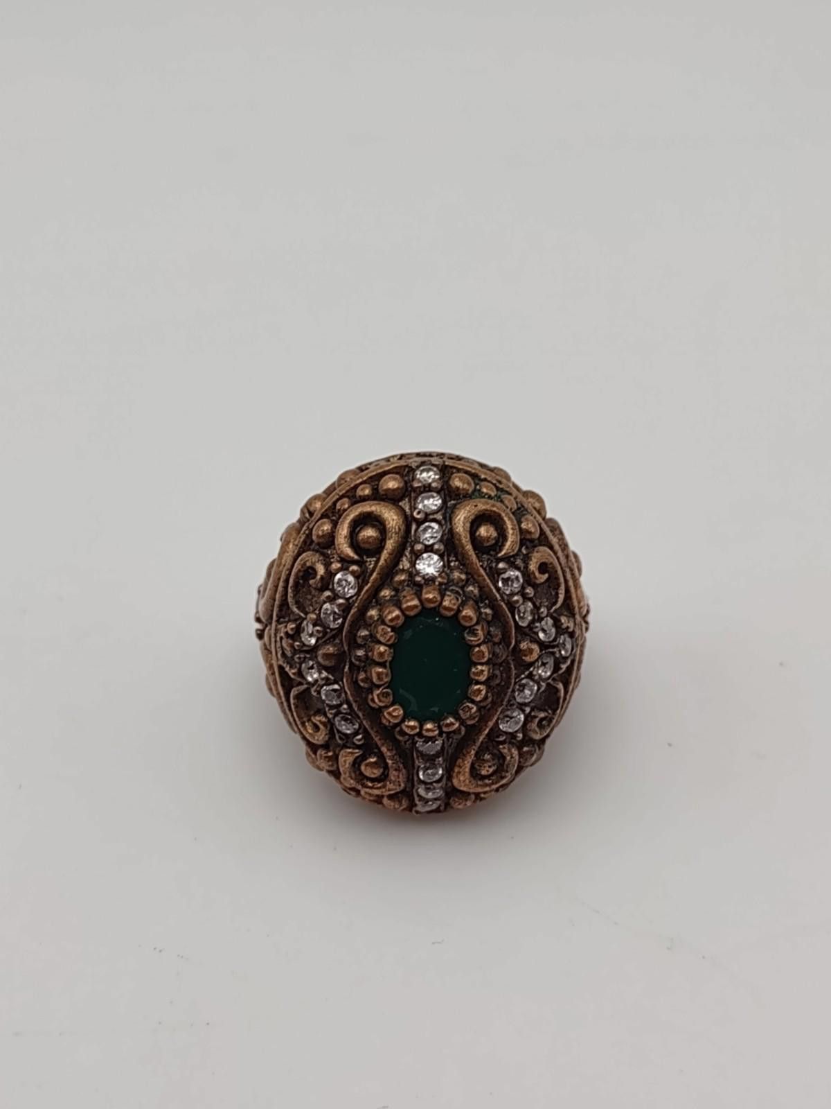 The Unbranded Brand Sterling 925 Ottoman Style Dome Ring Green Red Stones Size ONE SIZE - 1 Thumbnail