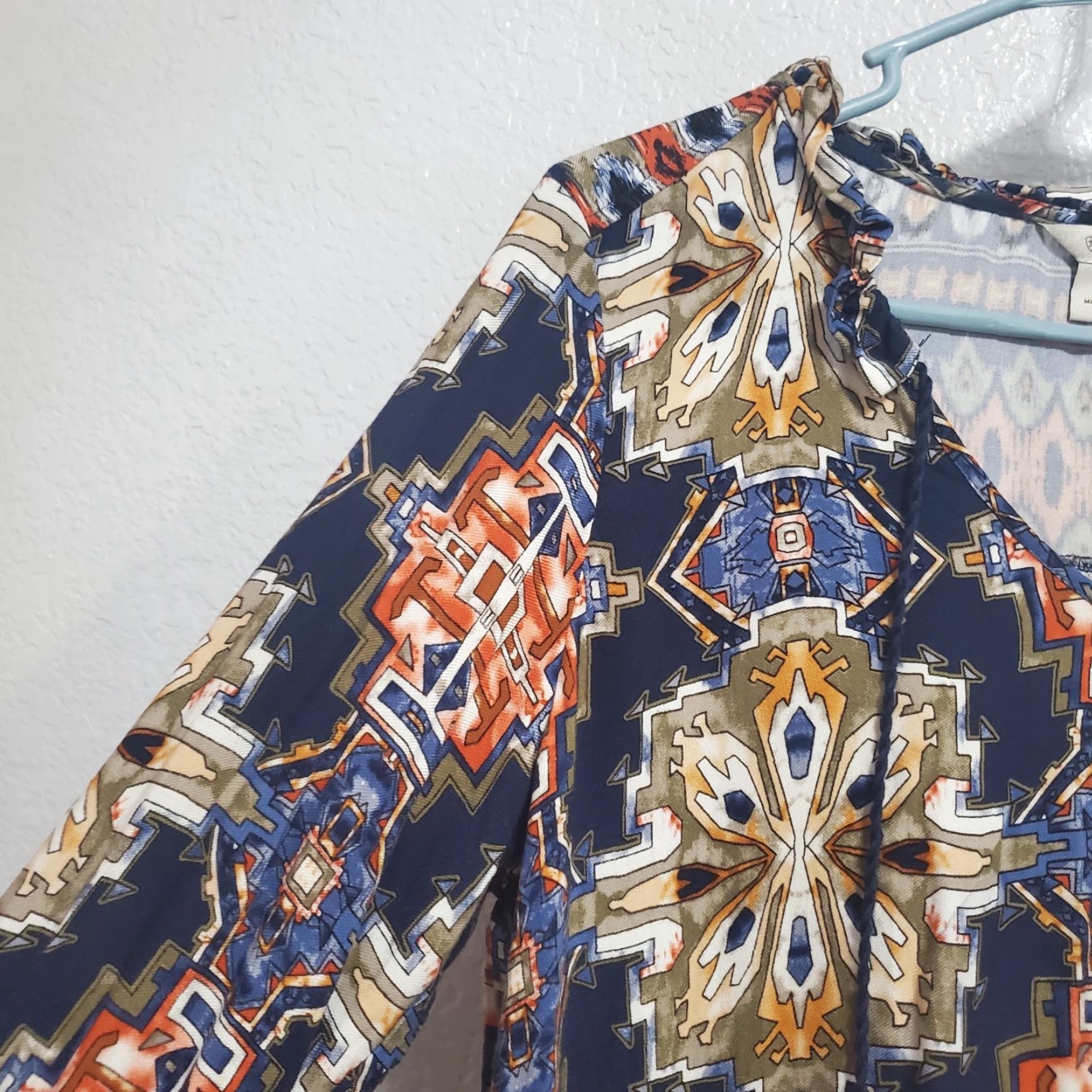 Ariat Ariat Dress Women L Blue Long Bell Sleeve Tassel Tie Rayon Western Boho Festival Size L / US 10 / IT 46 - 6 Thumbnail