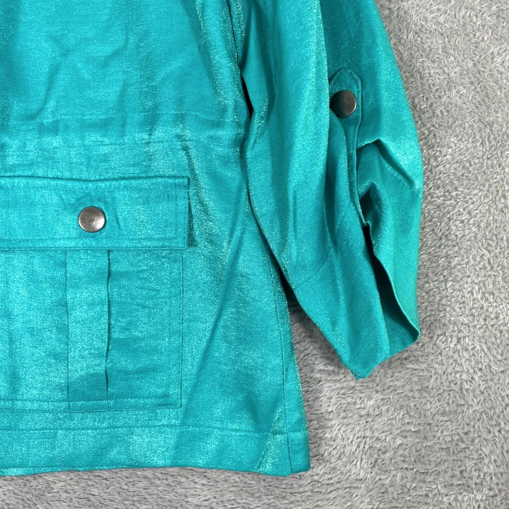 Vintage Southern Lady Jacket Womens 10P Teal Shimmer Utility Drawstring Roll Tab Coastal Retro Y2K Military Jacket Size L / US 10 / IT 46 - 3 Thumbnail