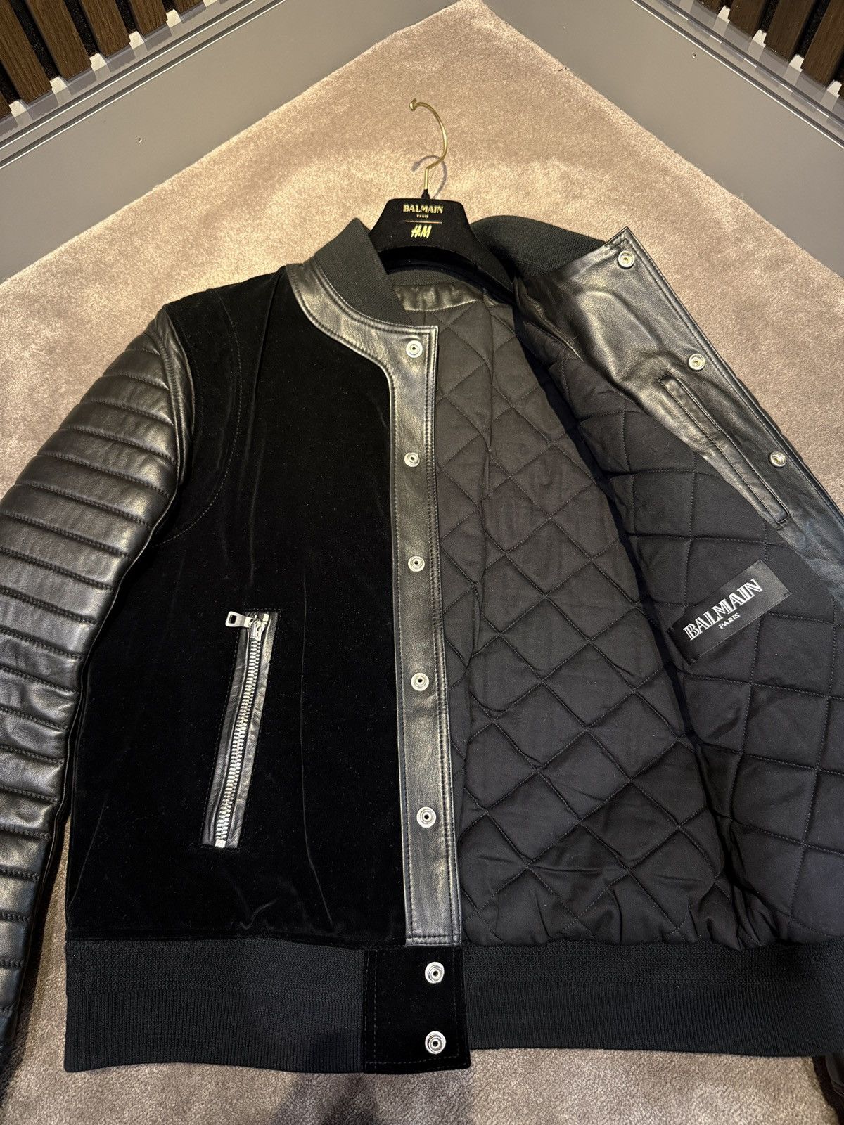 Balmain Balmain quilted leather velour varsity jacket Size US L / EU 52-54 / 3 - 15 Thumbnail