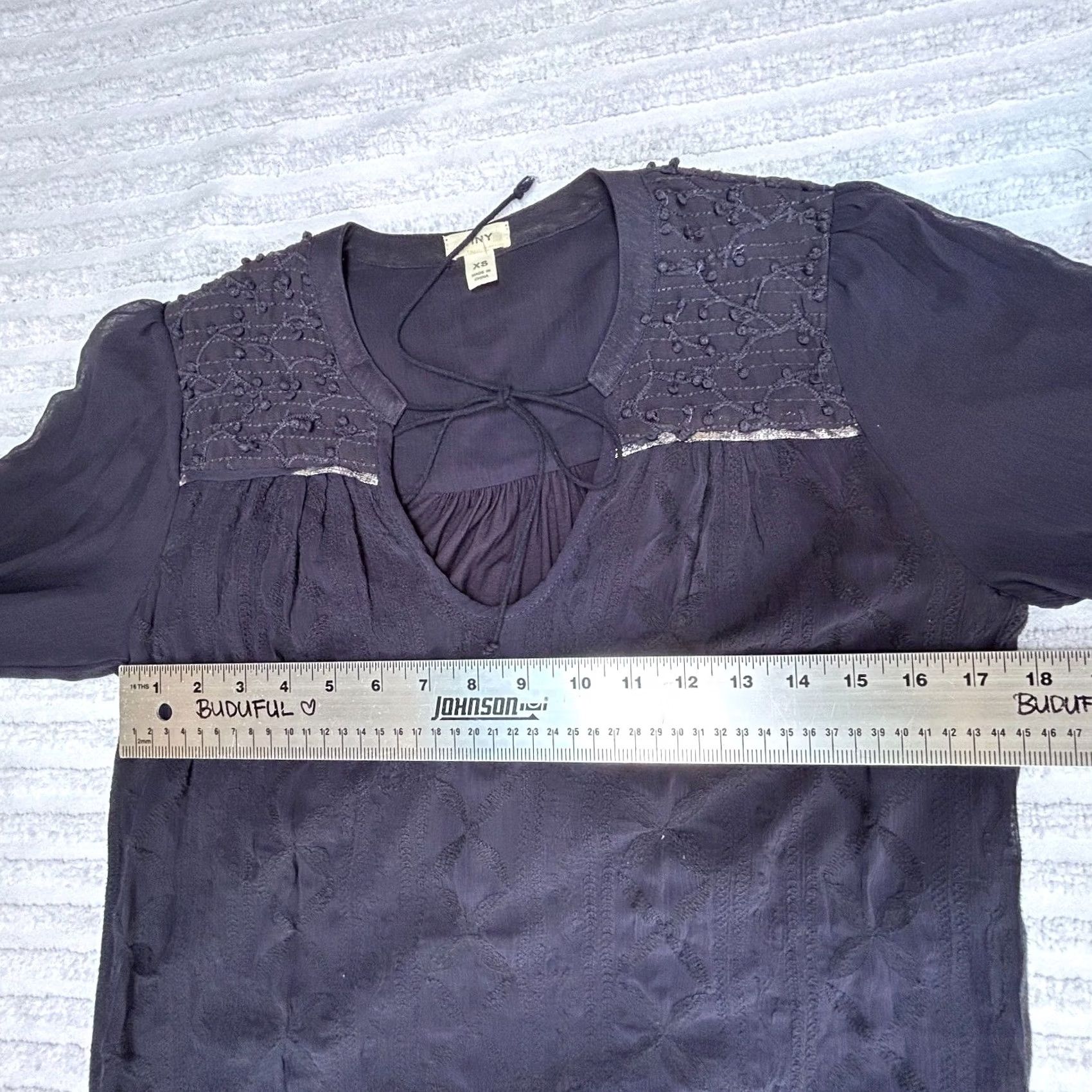 Anthropologie Anthropologie Tiny Womens XS Navy Blue Long Sleeve Embroidered Peasant Top Size XS / US 0-2 / IT 36-38 - 6 Thumbnail