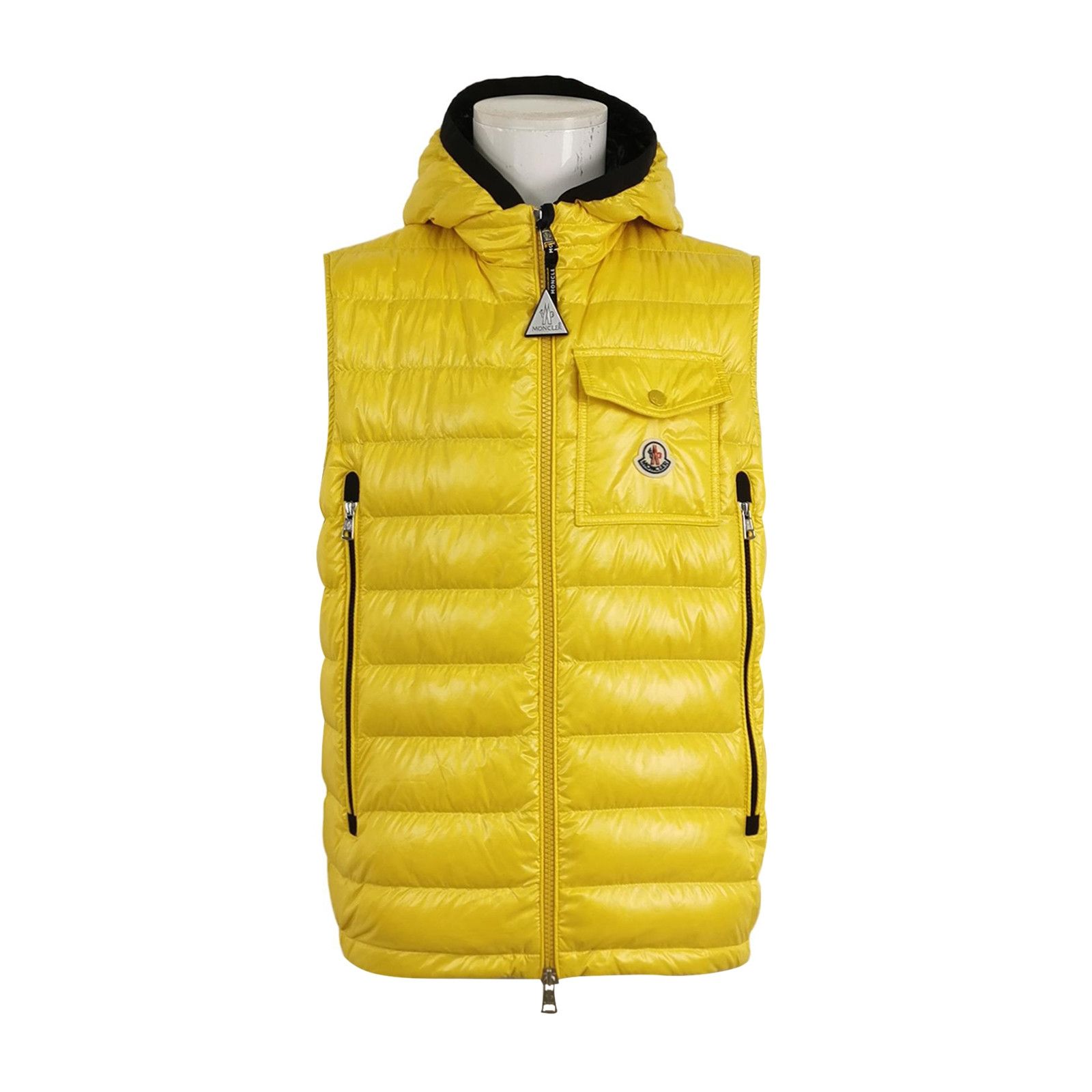 Moncler Yellow Hooded Zip Down Vest L