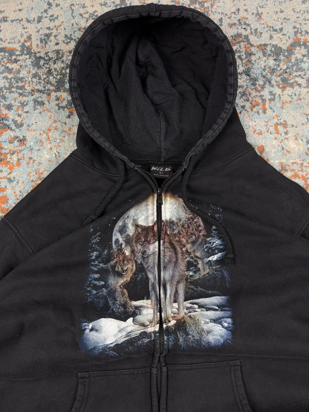 Vintage Vintage 90s Wolf pack full moon forest graphic zip hoodie Size US L / EU 52-54 / 3 - 7 Thumbnail