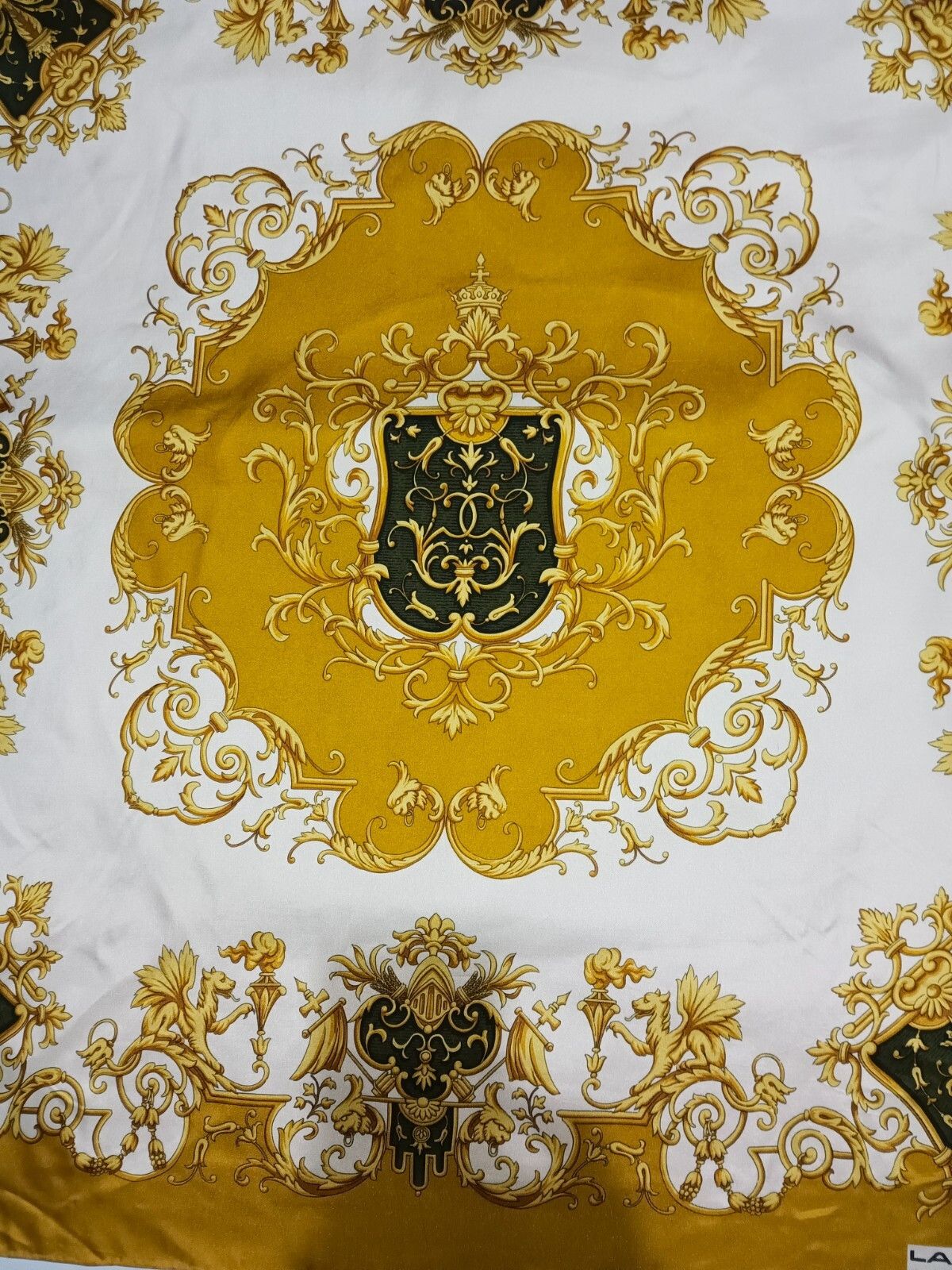 Lancel LANCEL Paris Victorian Baroque Gold Vintage Silk Scarf Size ONE SIZE - 4 Thumbnail