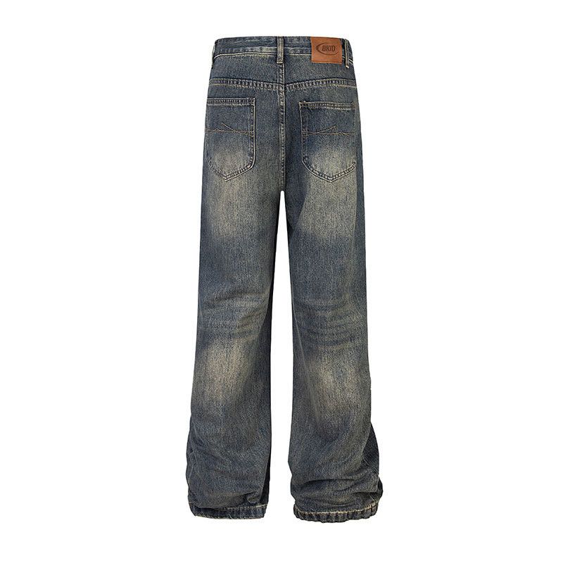 Vintage Retro washed distressed street letter print jeans for men Size US 32 / EU 48 - 2 Thumbnail