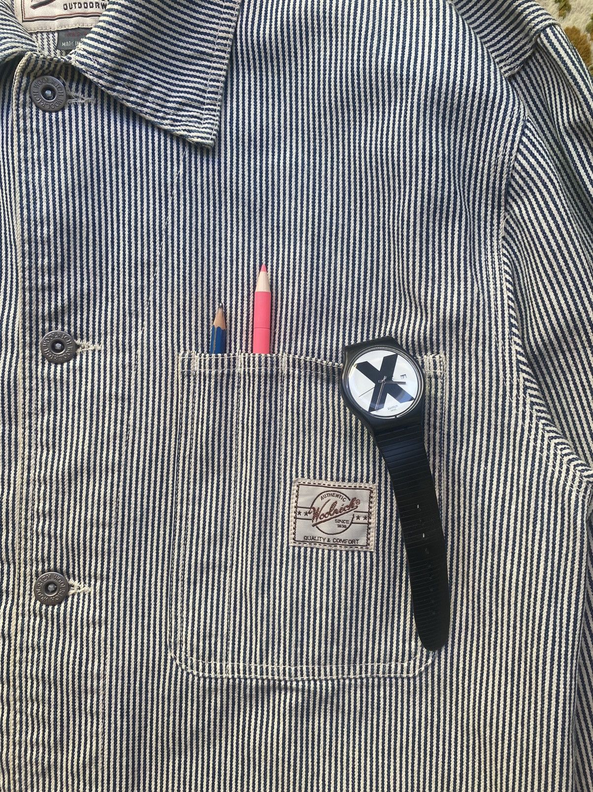 Woolrich Woolen Mills Vintage 90s Woolrich Chore Jacket Hickory Stripe Pattern Size US L / EU 52-54 / 3 - 5 Thumbnail