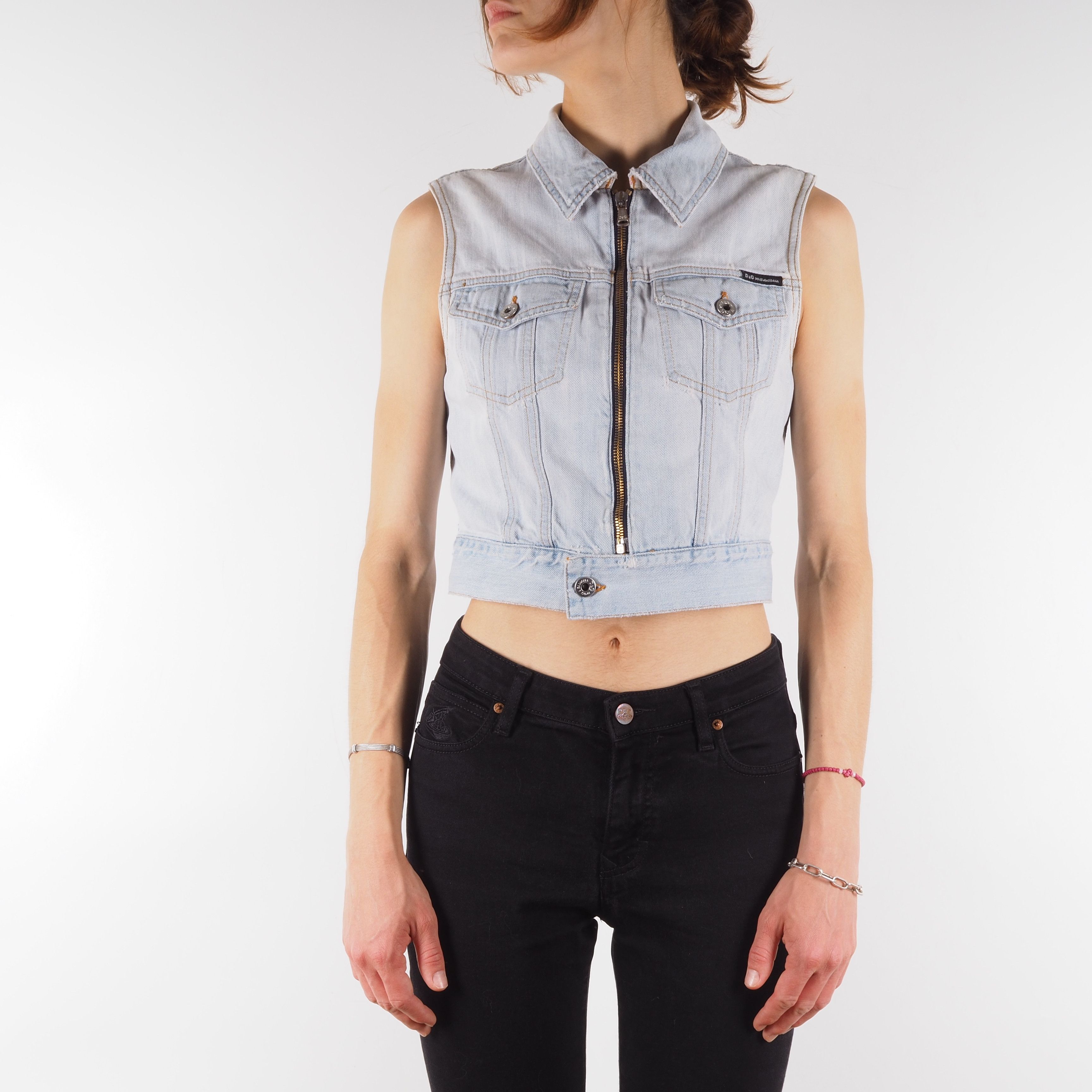 Dolce & Gabbana Dolce&Gabbana Vintage Washed Blue Distress Denim Zip Vest Size XS / US 0-2 / IT 36-38 - 1 Thumbnail