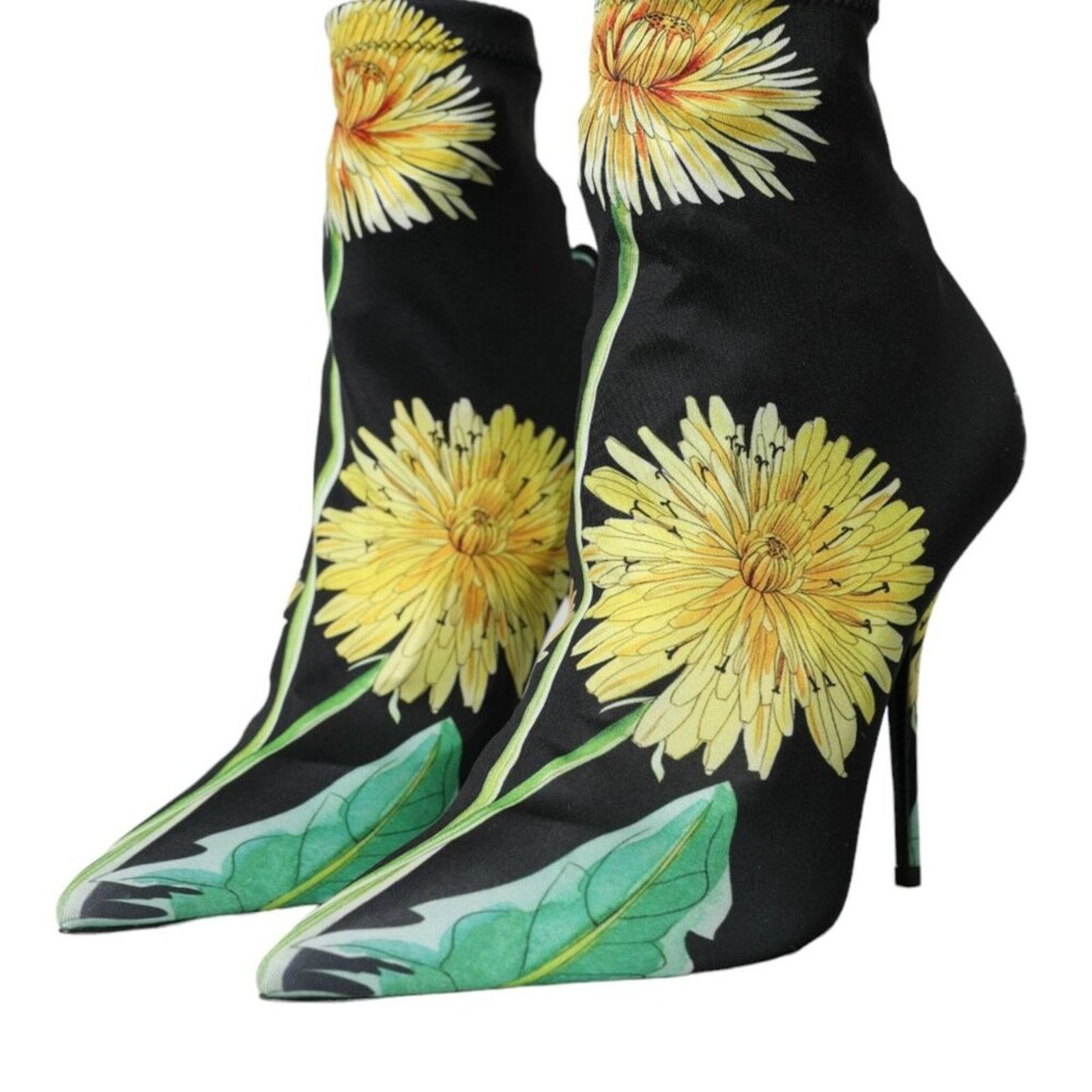 Dolce & Gabbana Dolce & Gabbana Black Floral Jersey Stretch Ankle Boots Size US 9 / IT 39 - 1 Thumbnail