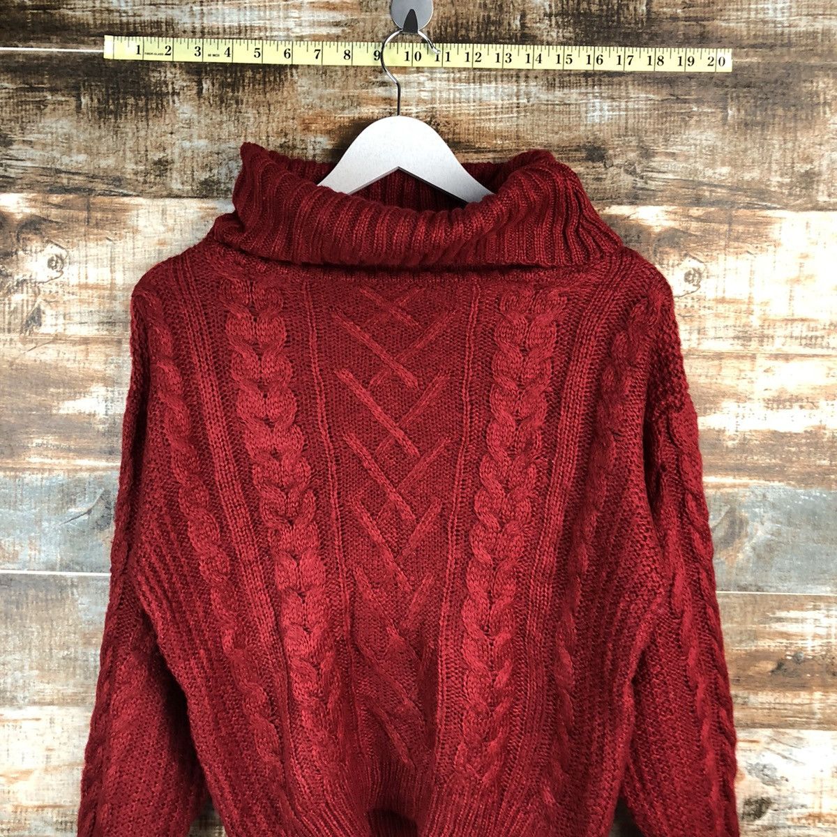 Aran Isles Knitwear × Japanese Brand × Vintage One Way Red Turtle Neck Knitwear crop top #A1563 Size M / US 6-8 / IT 42-44 - 5 Thumbnail