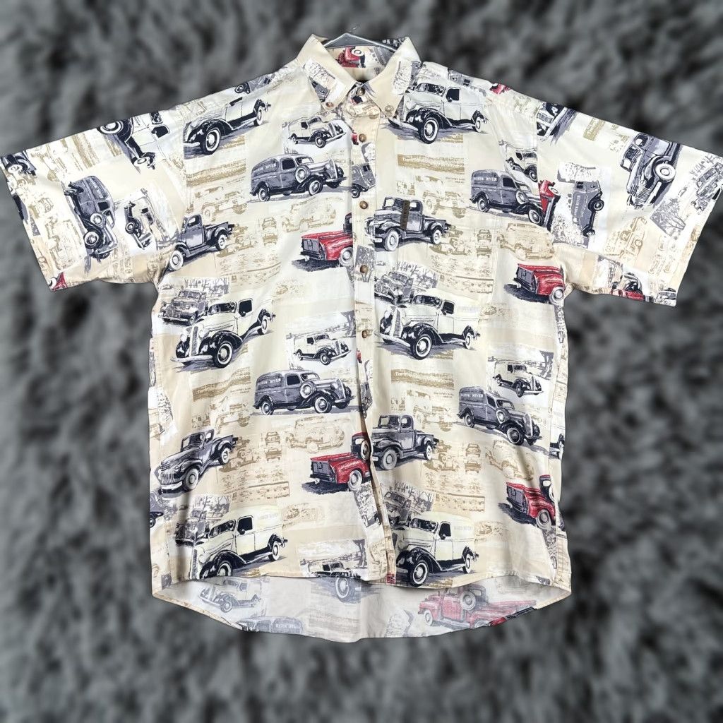 Vintage North River Shirt Mens Medium Beige Classic Car Print Button Up Retro Graphic Size US M / EU 48-50 / 2 - 1 Thumbnail