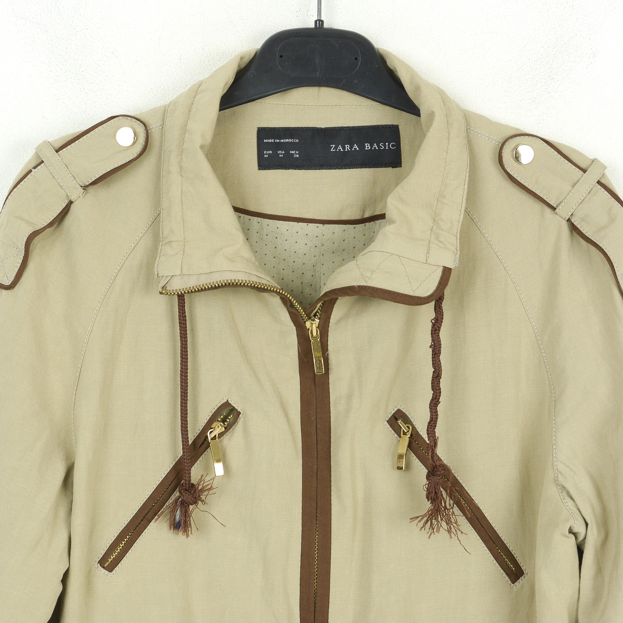 Zara linen Jacket Collared Coat Trench Zip Beige Outerwear Top Size M / US 6-8 / IT 42-44 - 3 Thumbnail