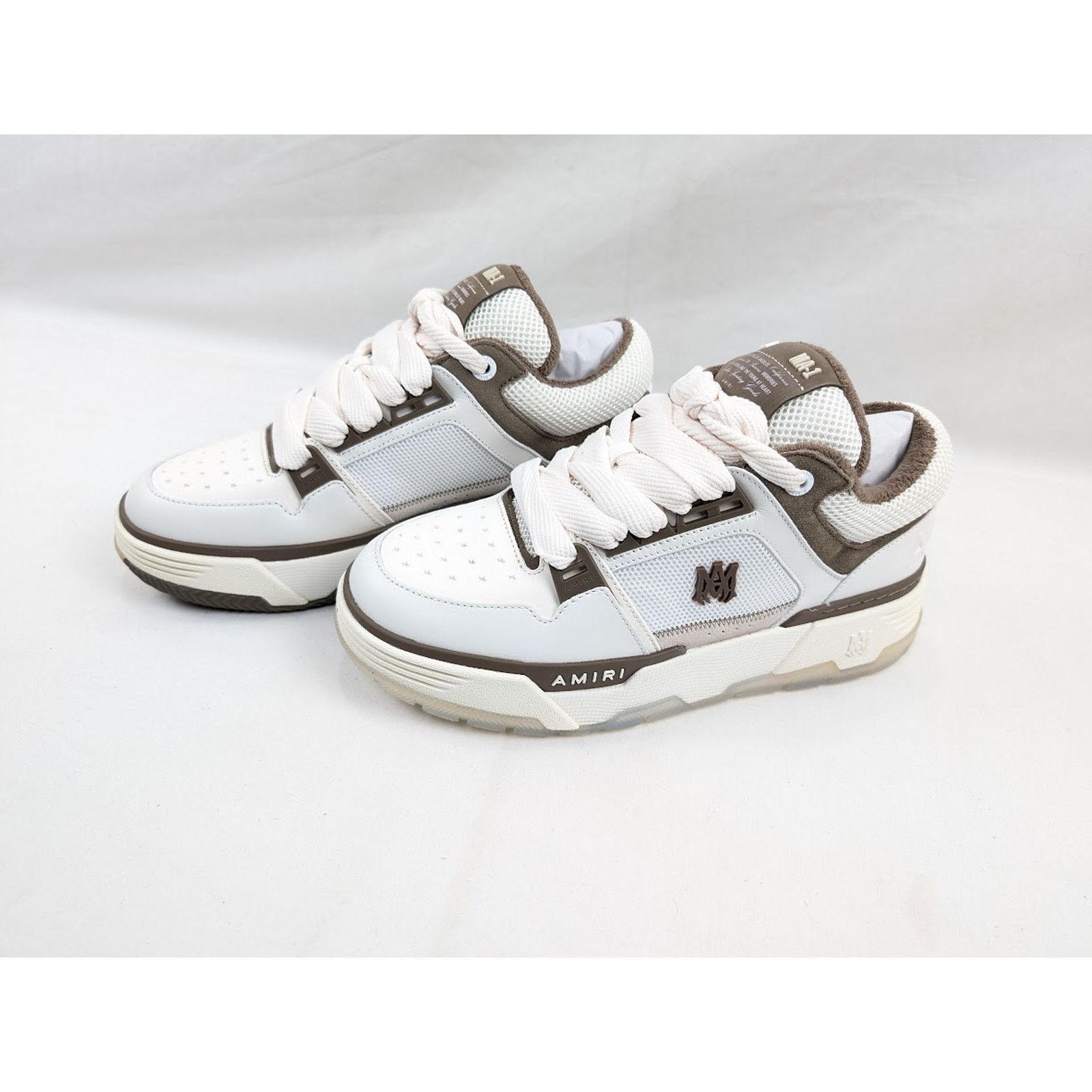 Amiri o1rshd1 MA-1 Leather Sneakers in White/Brown Size US 14 / EU 47 - 15 Thumbnail