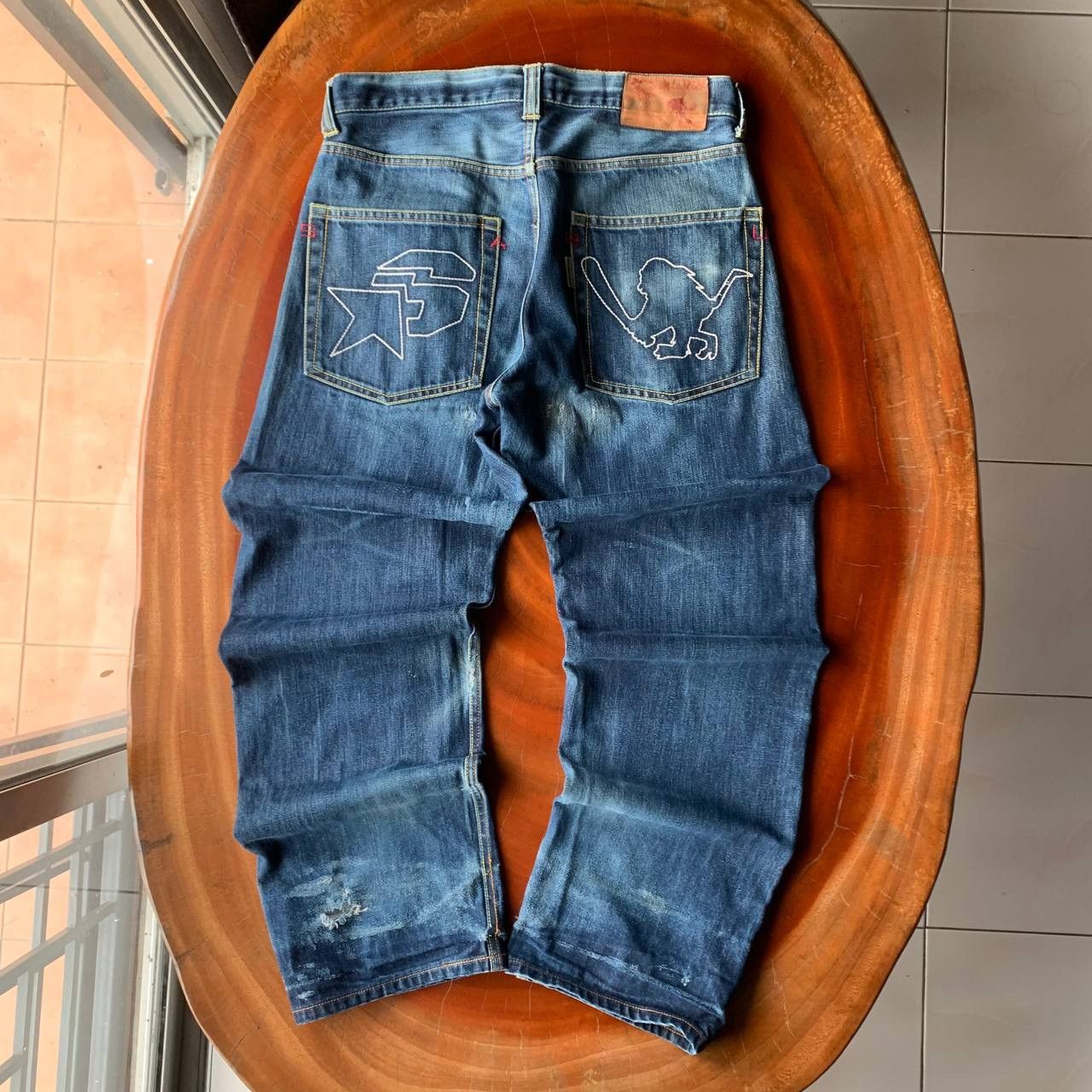 Japanese Brand Santastic Saru Tokyo Tribe Distressed Blue Denim Pants Size US 32 / EU 48 - 1 Thumbnail