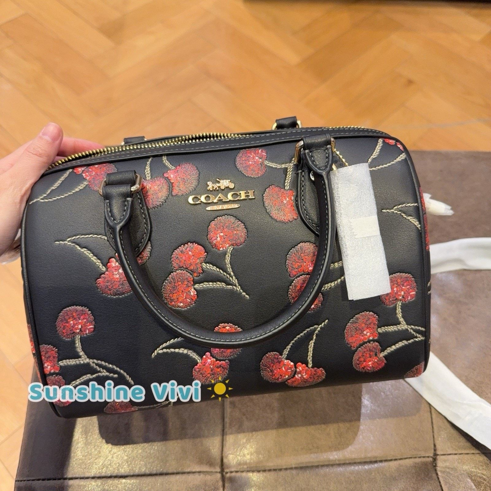 Coach NWT Coach CCZ15 Rowan Satchel Bag Cherry Print Black Leather Size ONE SIZE - 9 Thumbnail