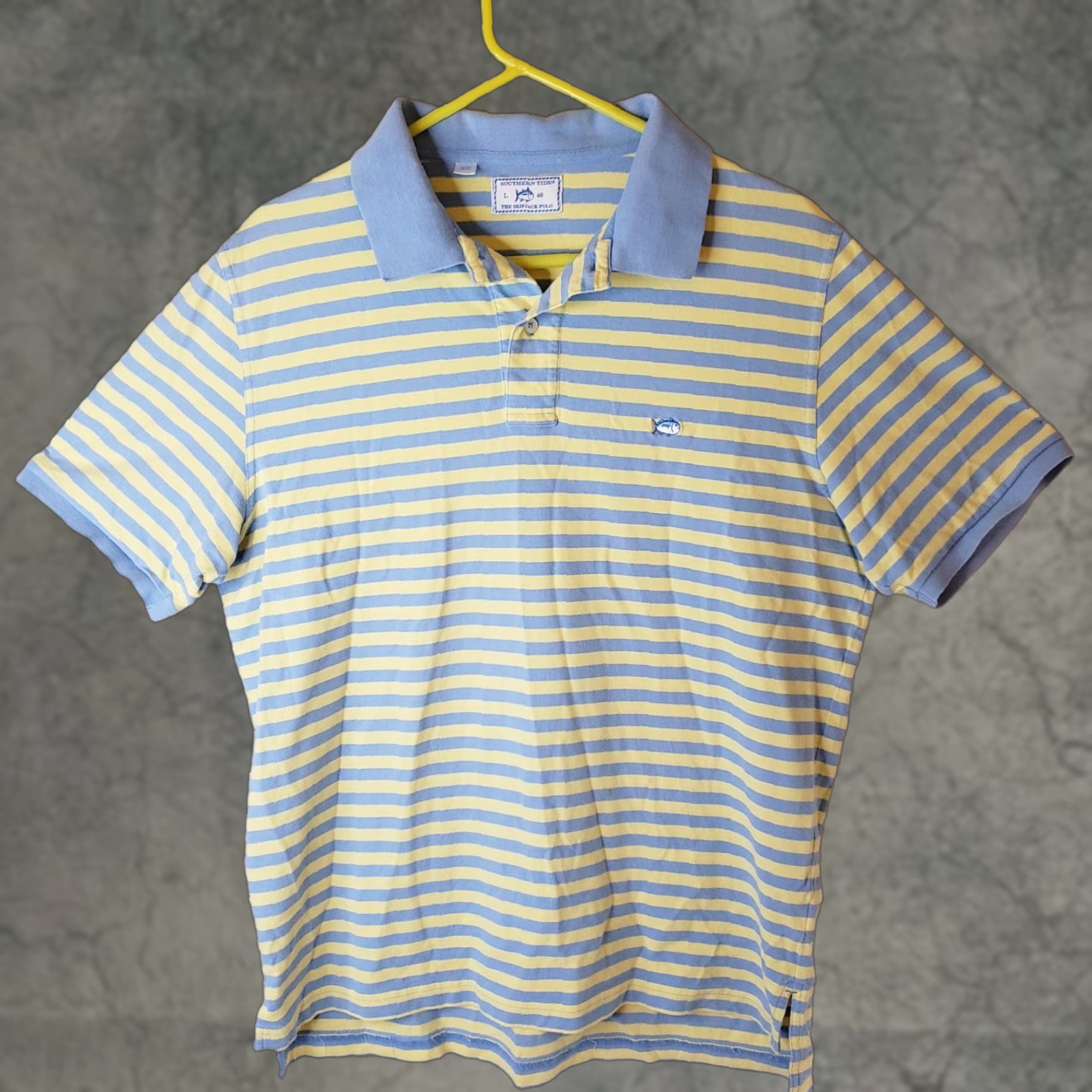 Southern Tide VINTAGE Southern Tide SkipJack Polo Shirt L Mens Striped Blue Yellow Polyester Cotton Blend Short Sleeve Polo Shirt with Fat Tuna Accents Size US L / EU 52-54 / 3 - 1 Thumbnail