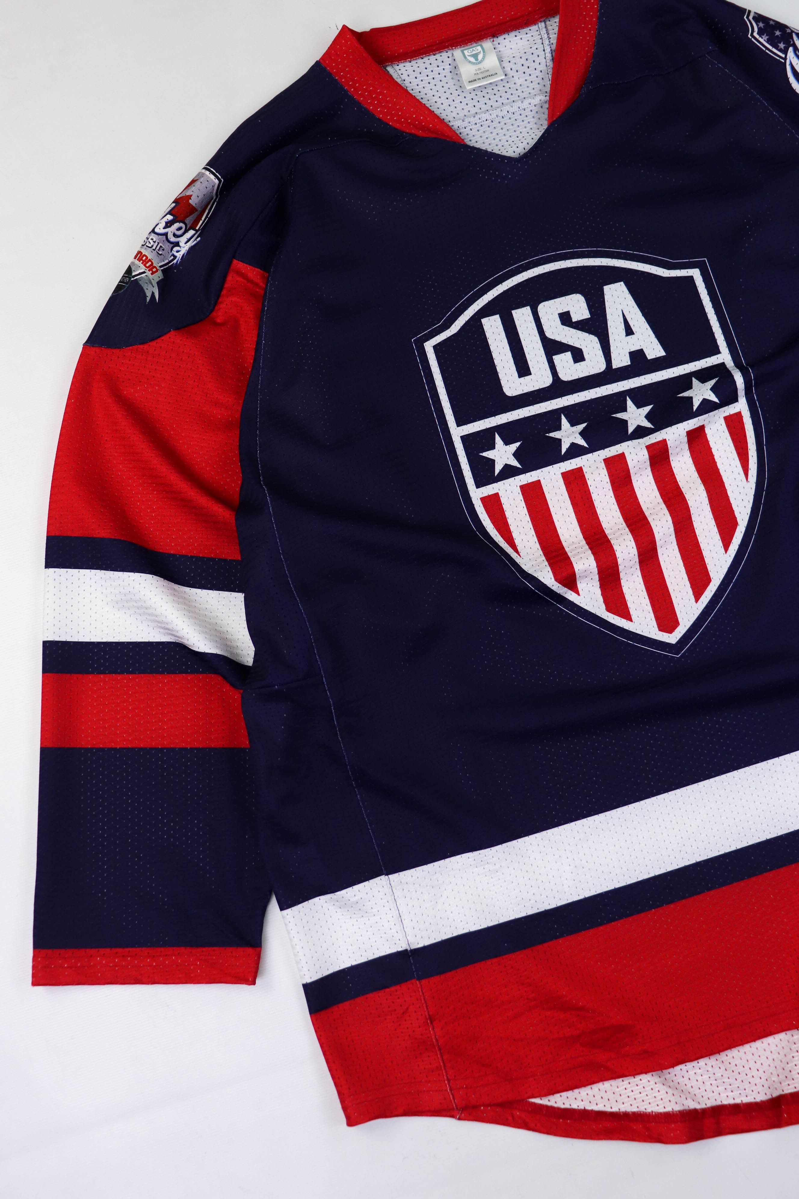 USA Olympics 2015 USA vs Canada Ice Hockey Oversized Baggy Mesh Jersey Size US L / EU 52-54 / 3 - 4 Thumbnail