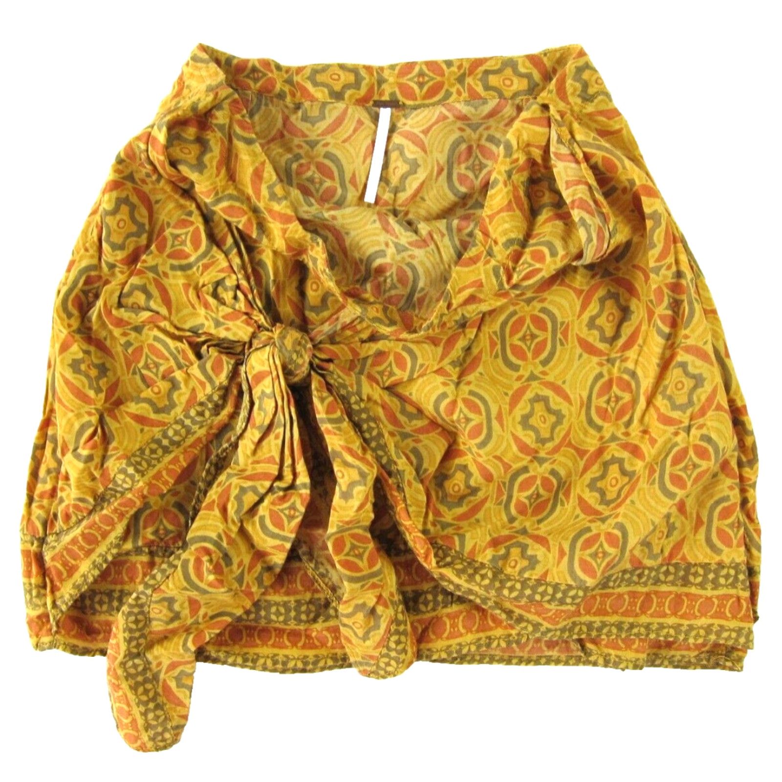 Free People Free People Skirt Wrap 4 Womens Shorts Mini Paisley 100% Rayon Yellow Brown Orange 26" Waist 35" Hip Bohemian Summer Size 27" / US 4 / IT 40 - 4 Thumbnail