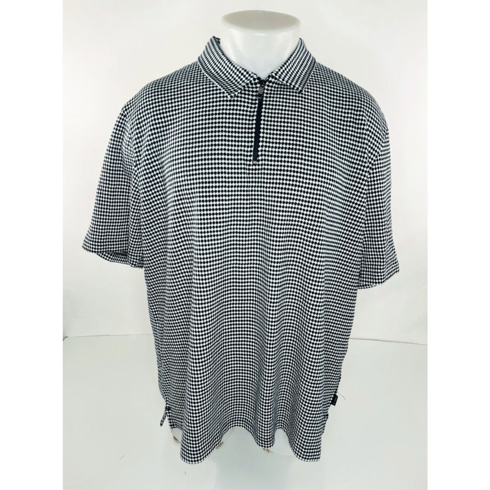 Ted Baker TED BAKER London Polo Shirt - Textured Geometric Zip Collar Men’s XS?M? Size M Black/White Shirt Size US M / EU 48-50 / 2 - 2 Thumbnail