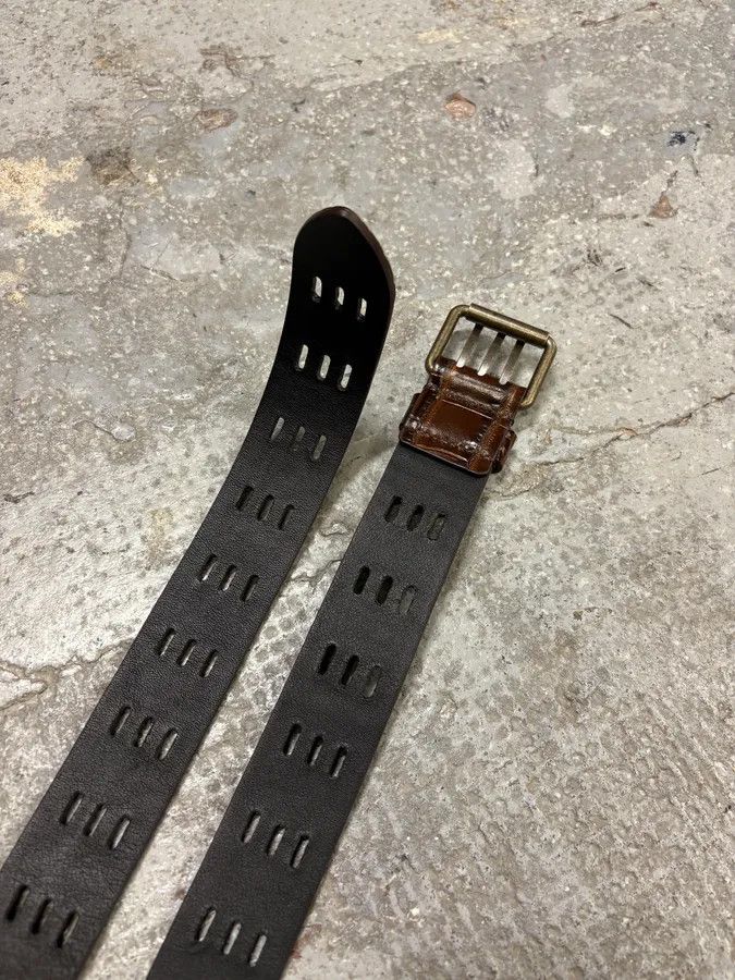 Saint Laurent Paris × Vintage Saint Laurent Crocodile Effect Brown Leather Belt Size ONE SIZE - 5 Thumbnail